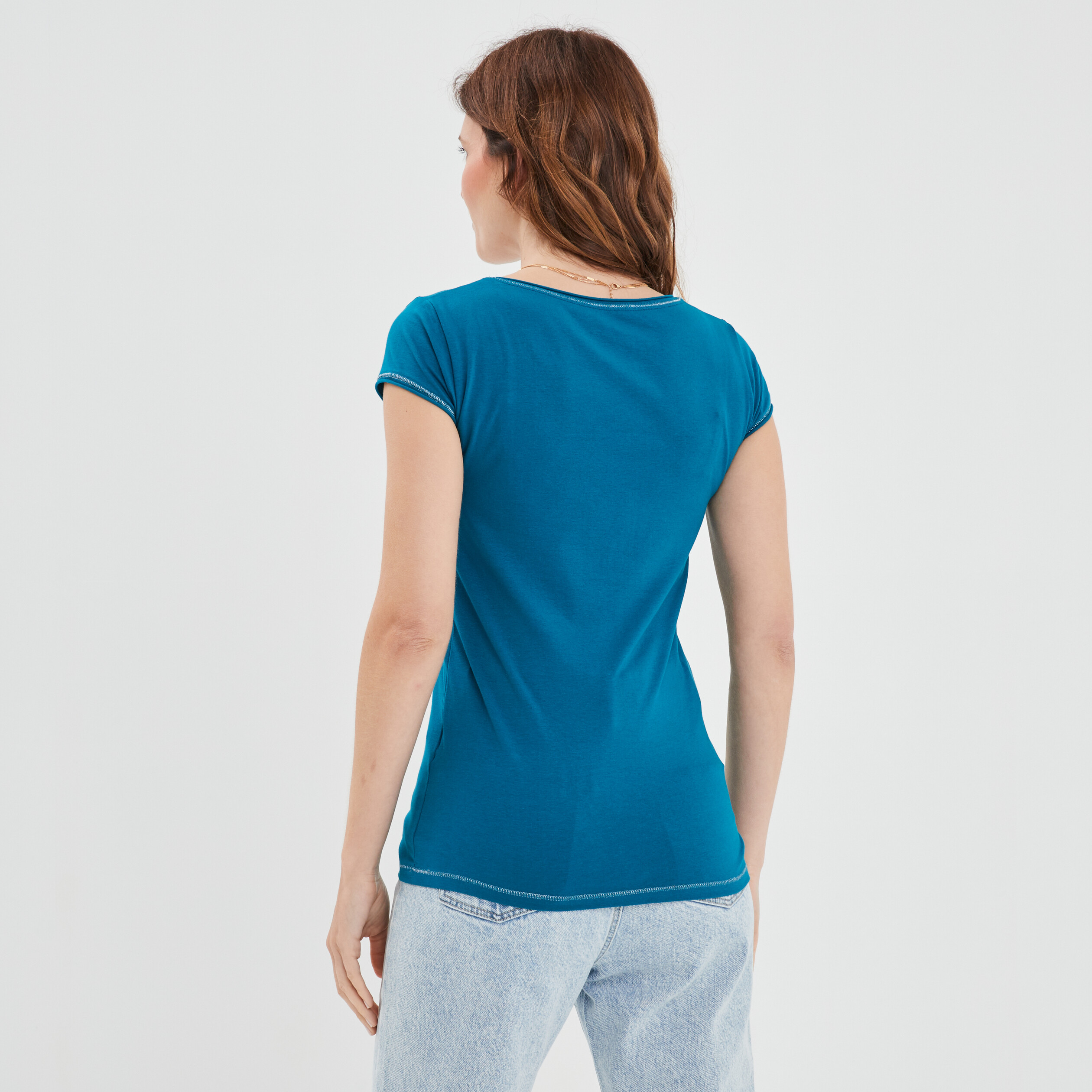 T-shirt manches courtes ajusté bleu canard femme | La Halle