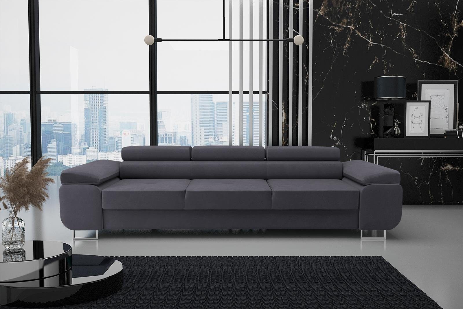 Beautysofa Schlafsofa Couch Dreisitzer Schlafsofa modernen Stil, mit Verstellbare Kopfstütze, Schlaffunktion