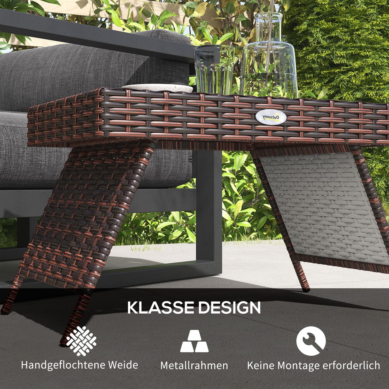 Outsunny Rattan Beistelltisch Gartentisch Klapptisch wetterfester Campingtisch