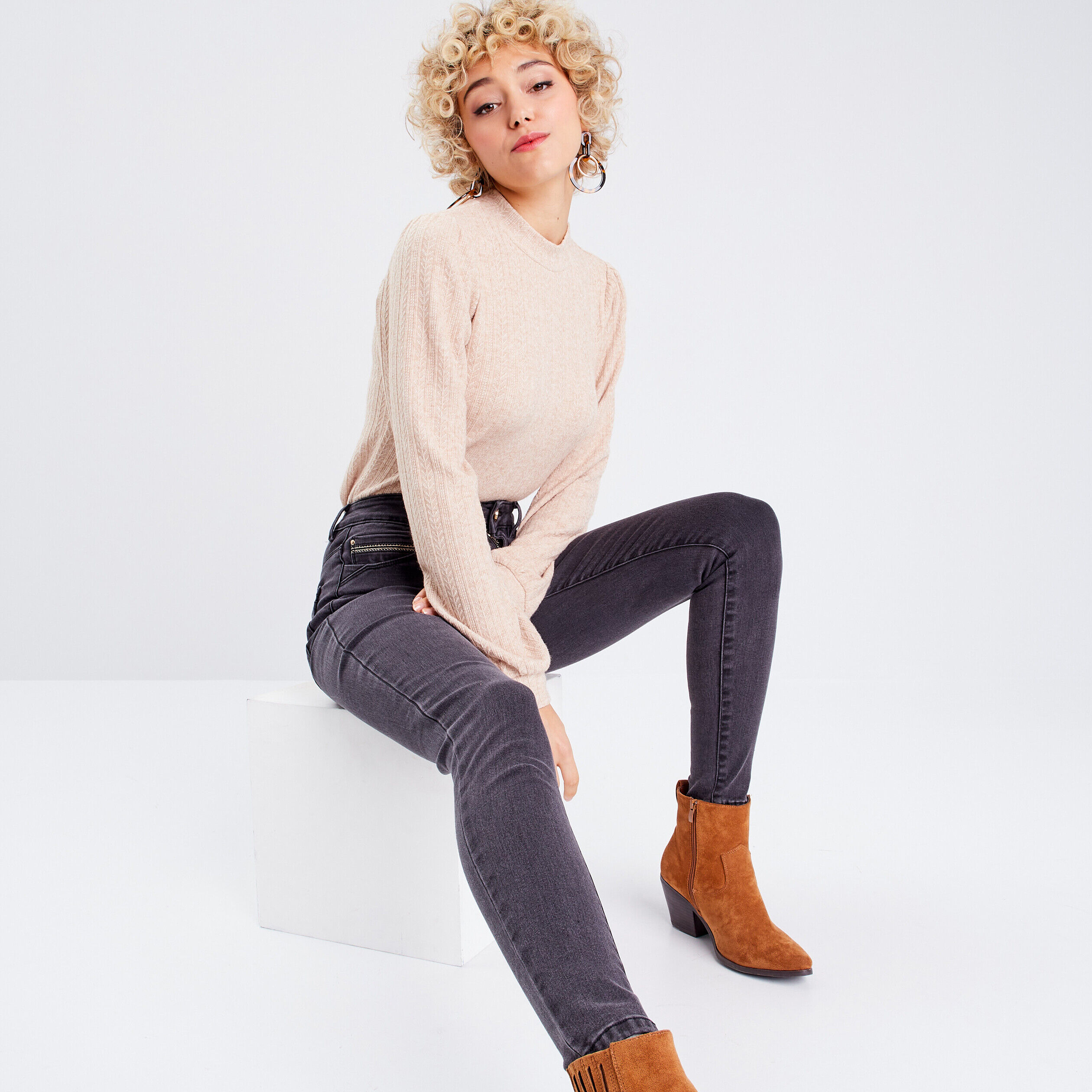 Jeans skinny taille haute denim noir femme | Cache Cache