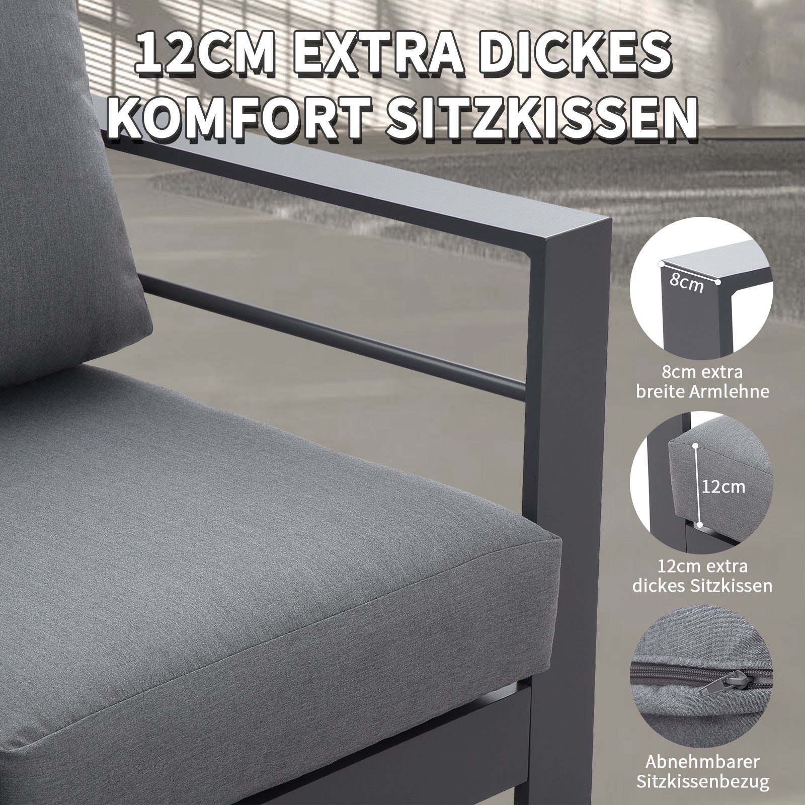 MeXo von GLP HOME Gartenlounge-Set Aluminium Sitzgruppe wetterfest Lounge Set für 5-7 Personen, (Gartenmöbel, Gartengarnitur mit Kissen), Essgruppe für Terrasse Balkon Garten Indoor Outdoor