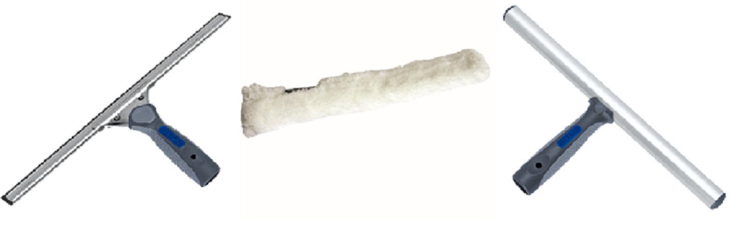 HCR Hygiene Fensterreiniger Glasreiniger Set 3 teilig, Fensterwischer, Trägerteil, Einwaschbezug