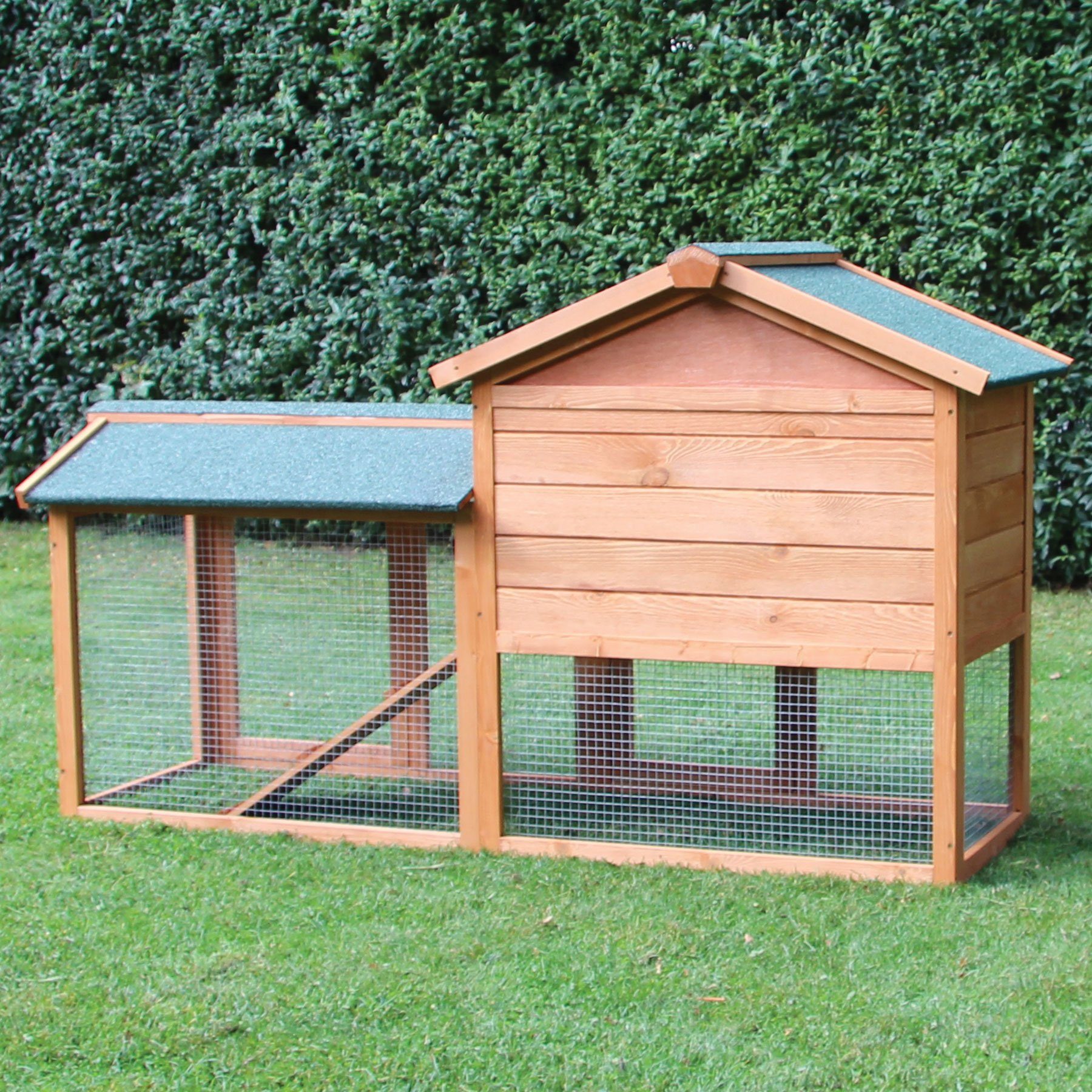 NYVI Kleintierstall Hasenstall für Draußen XXL Kleintierstall mit Freilauf Auslauf Gehege, 146x52x86cm Natur - Outdoor Hasenkäfig Winterfest - Kleintierkäfig