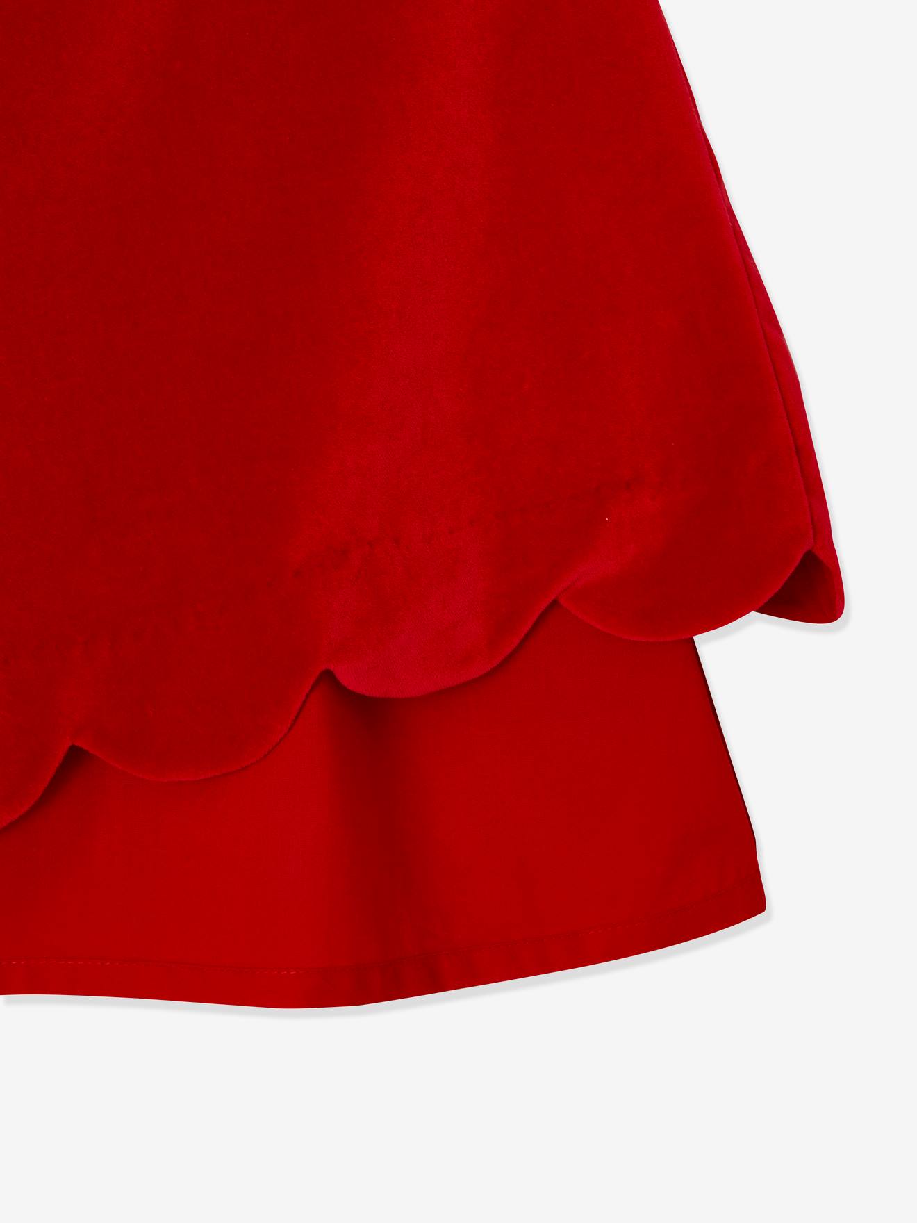 Vertbaudet Festliches Mädchen Samtkleid mit Schleife hinten - rot