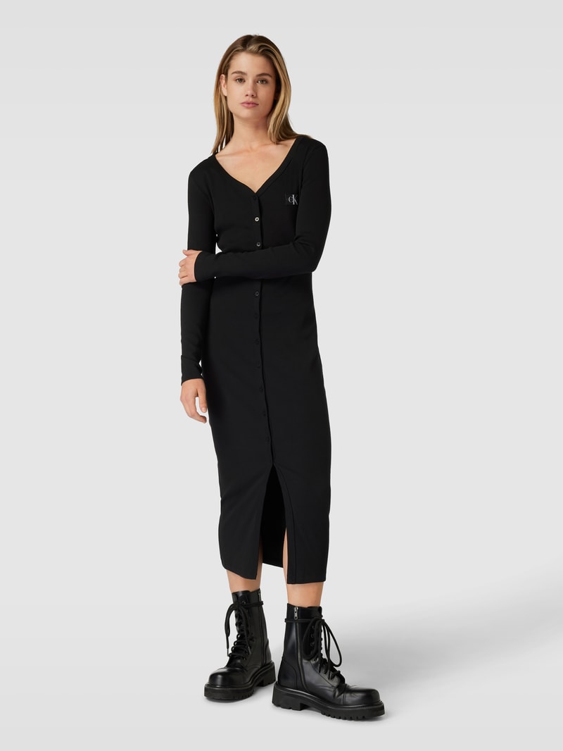 Maxikleid mit Feinripp in black