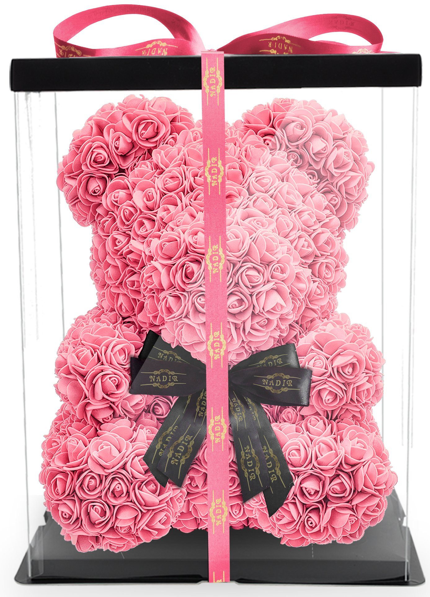 Kunstblume Rosenbär 40 cm inkl. Geschenkbox mit Schleife - Geschenk für Freundin Jahrestag Geburtstag Hochzeit, NADIR, Größe: 40 cm, inklusive Geschenkbox