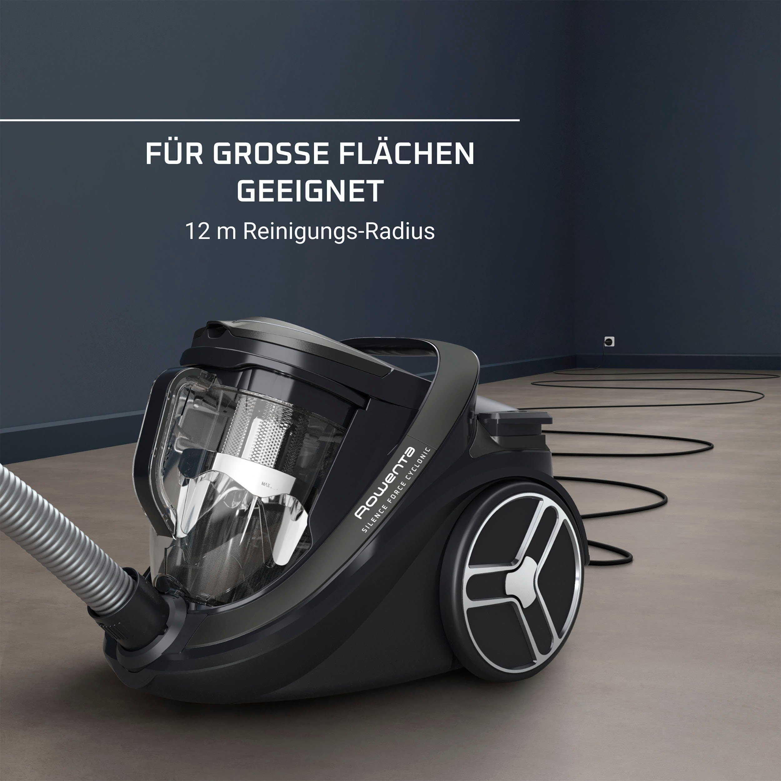 Rowenta Bodenstaubsauger RO7935 Silence Force Cyclonic Parkett, 500 W, beutellos, mit nur 59 dB(A), 12 m Aktionsradius, Staubbehältervolumen 2,5 Liter