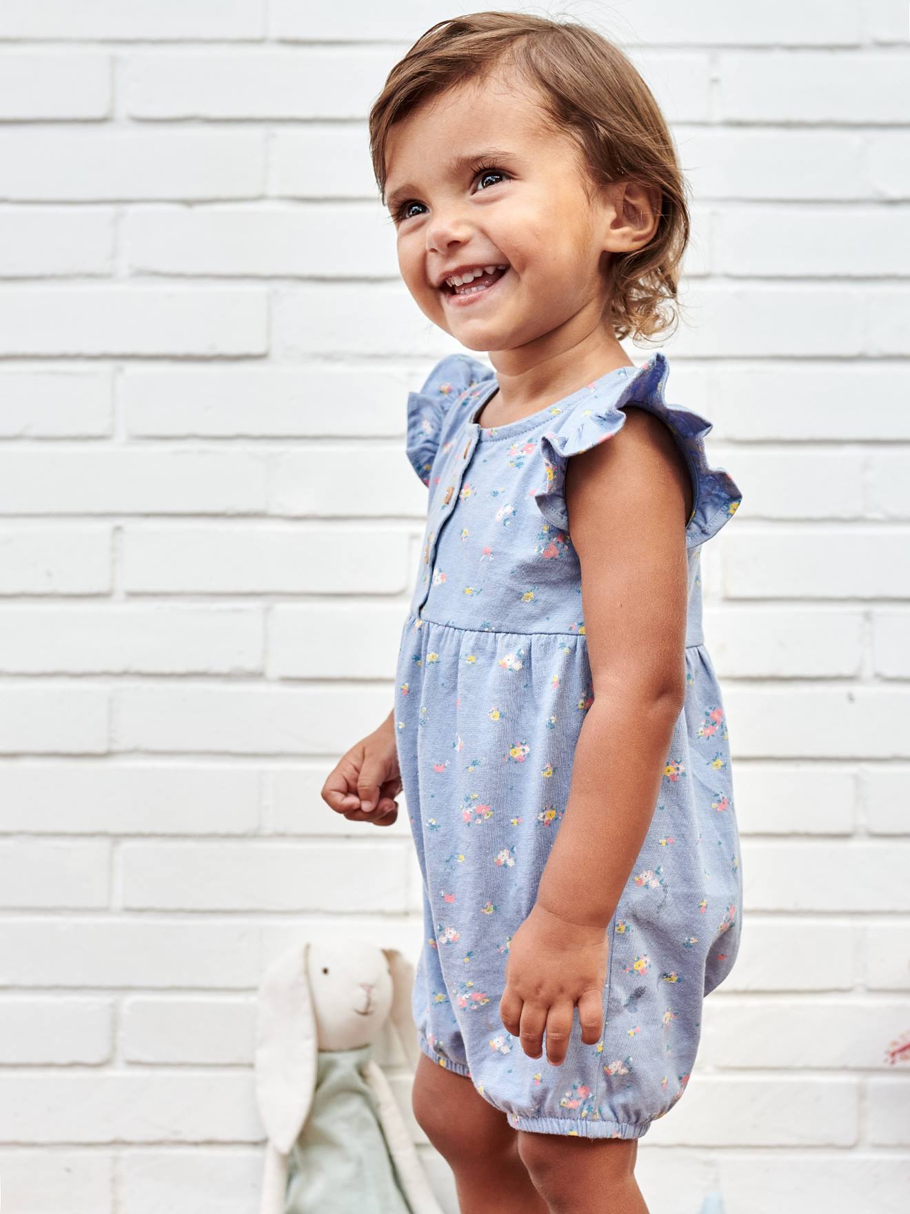 Combishort bébé manches volantées bleu pâle