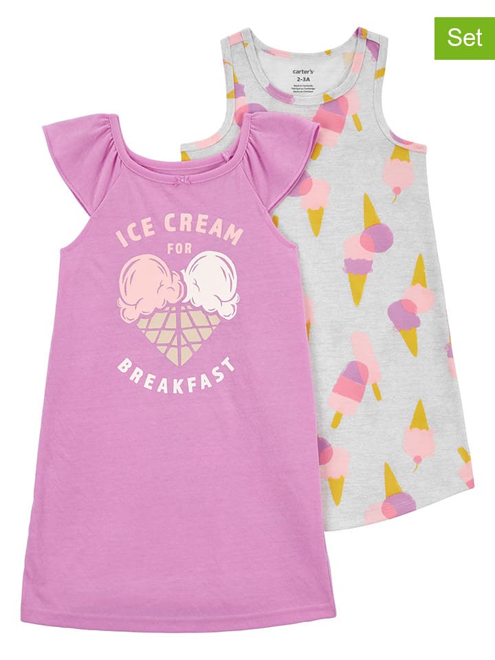 carter's 2er-Set: Nachthemden in Lila/ Grau günstig kaufen