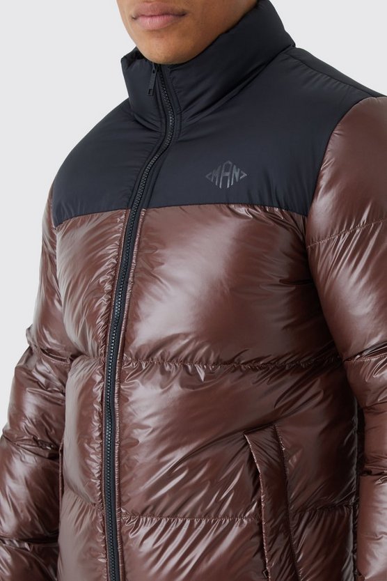 Man hochglänzende Colorblock Steppjacke