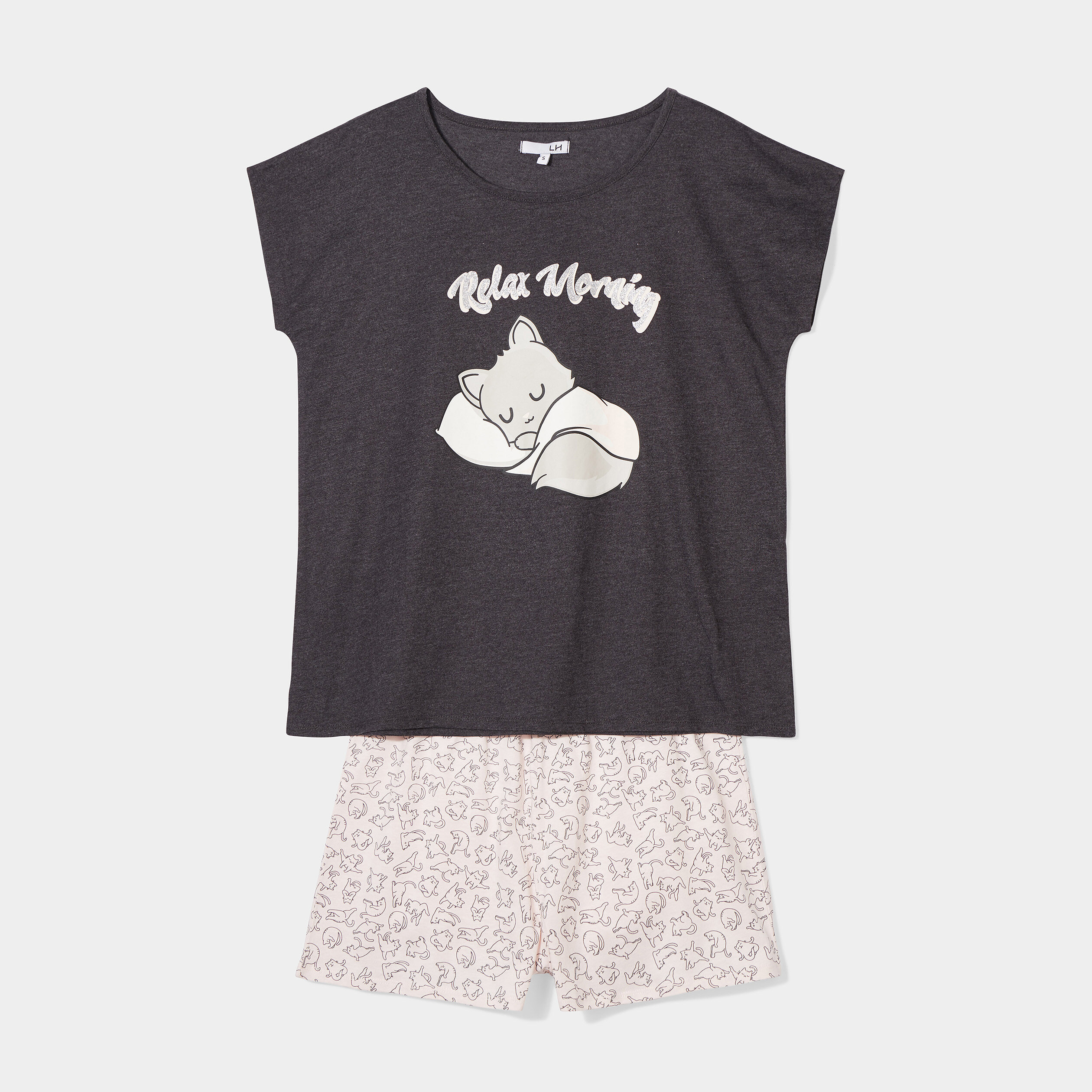 Ensemble pyjama short 2 pièces coton gris foncé femme | La Halle