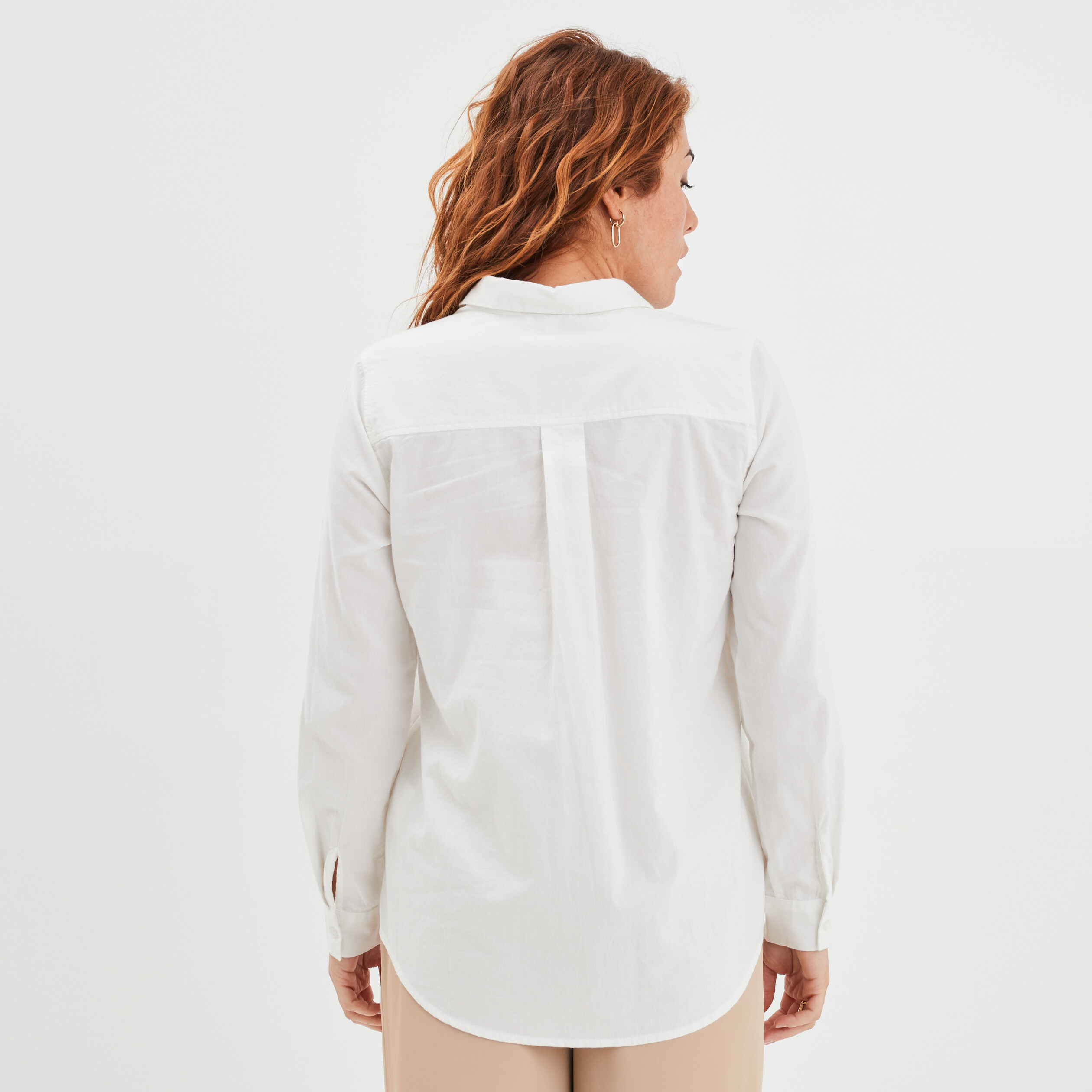 Chemise manches longues en coton blanc femme | La Halle
