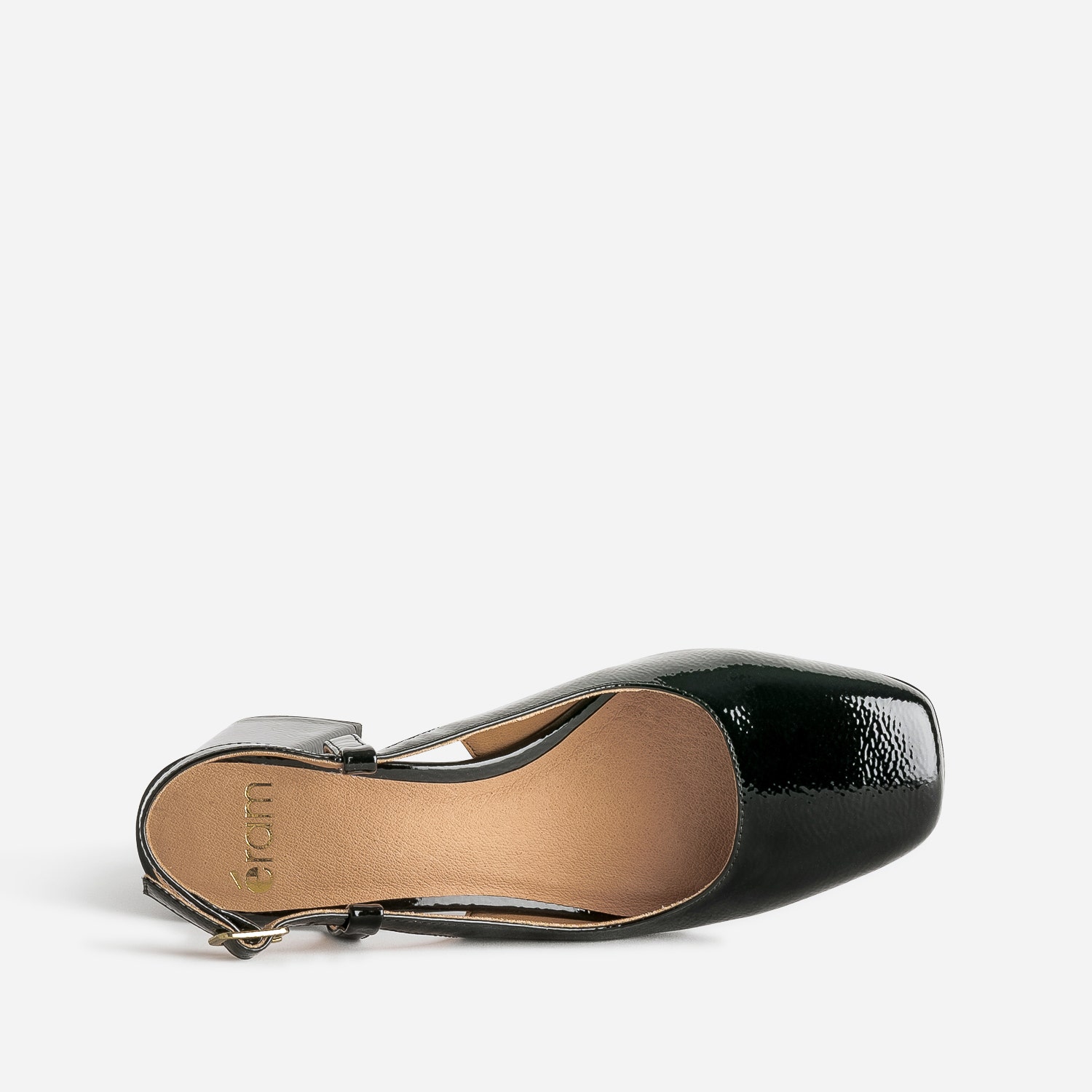Escarpin slingback noir verni à bout carré