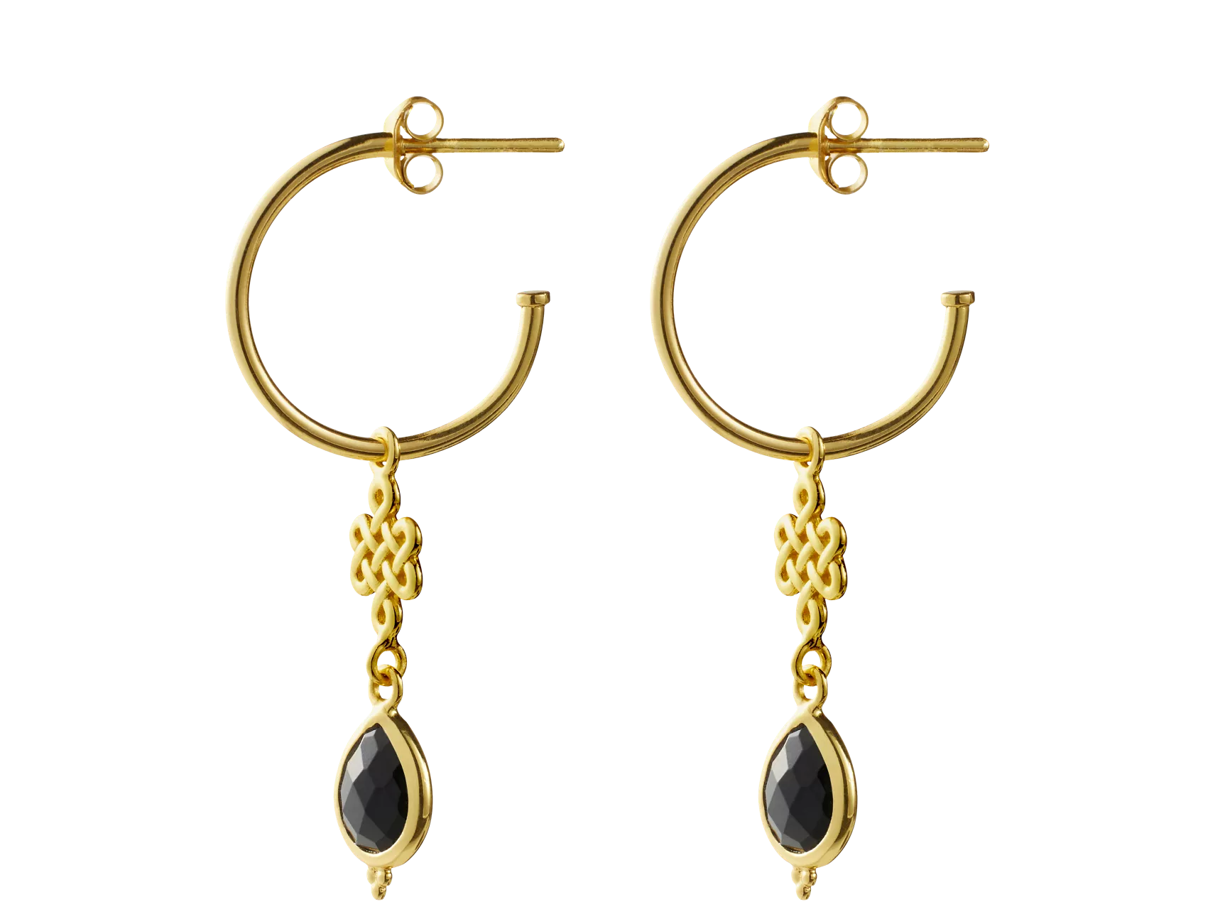Boucles d'oreilles pendantes Infinity en onyx noir plaqué or