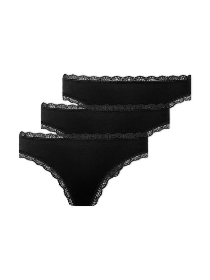 SNOCKS Tangas mit Spitze aus Bio-Baumwolle 3 Stück in Schwarz günstig kaufen