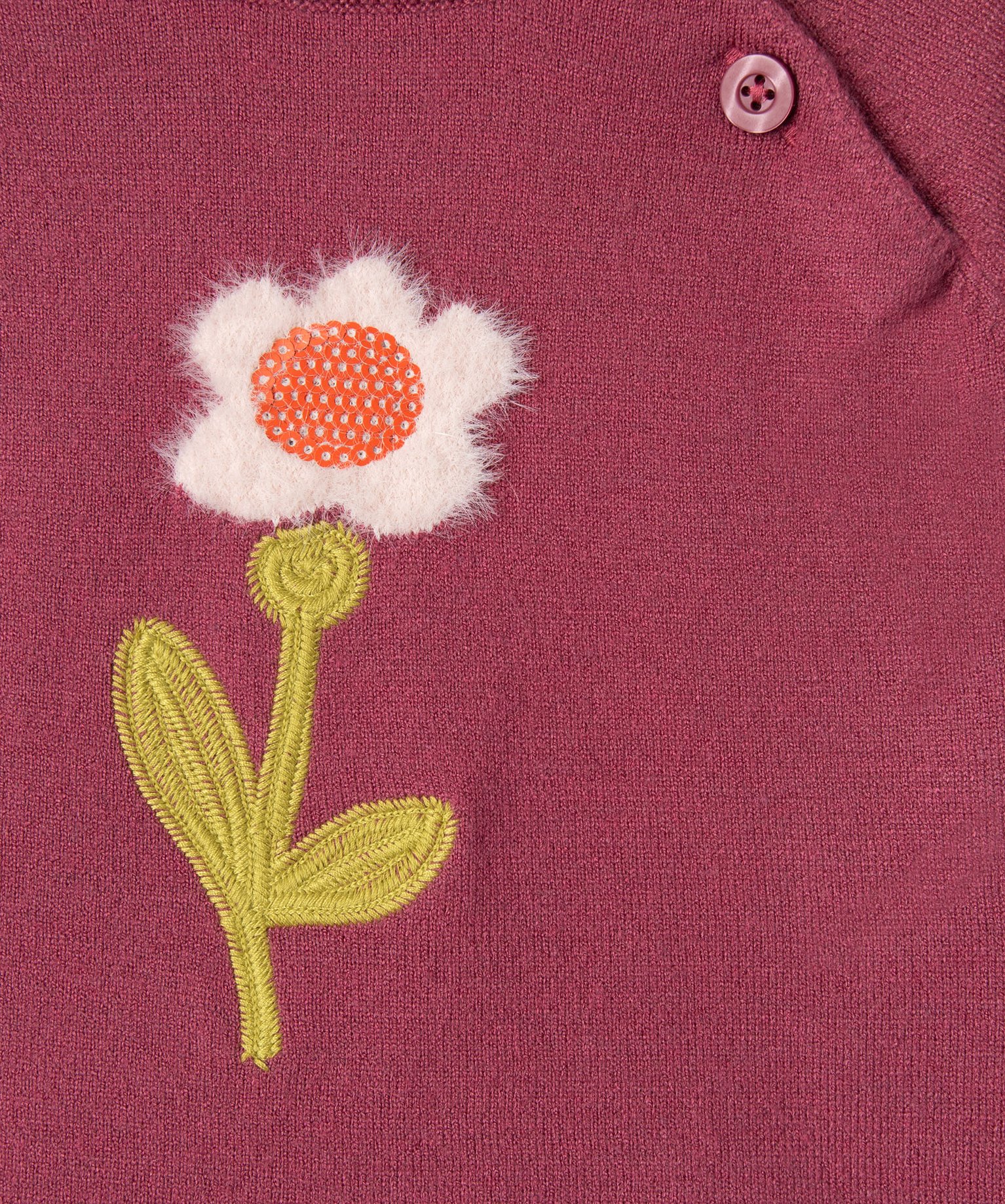 Pull en maille fine à motif brodé et peluche bébé fille rose fonce | GEMO
