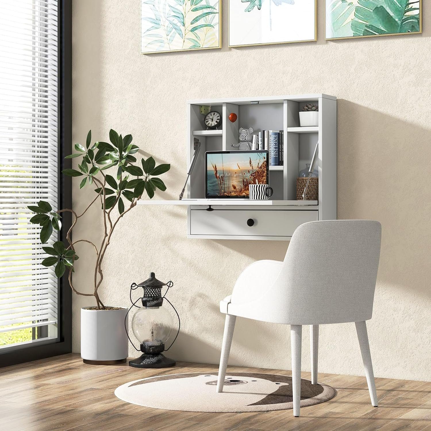 KOMFOTTEU Klapptisch Wandklapptisch, mit Ablagefächern & Schublade, 60x15x57 cm