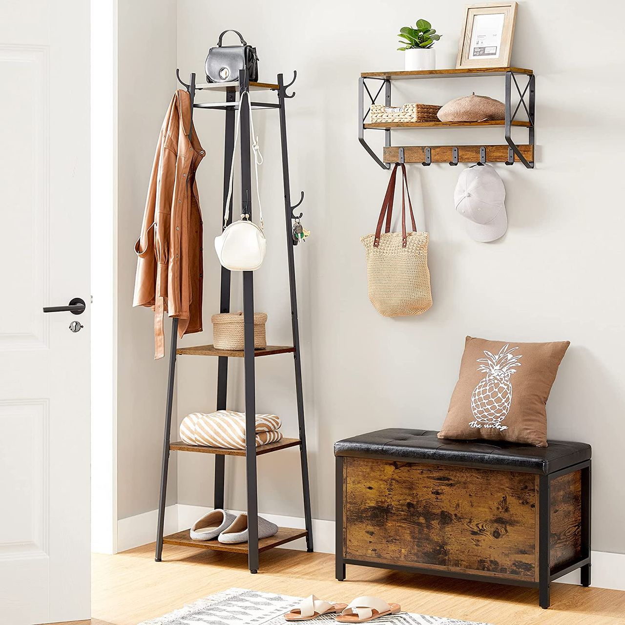 Vasagle Garderobe mit 3 Ablagen, Haken, Kleiderstange
