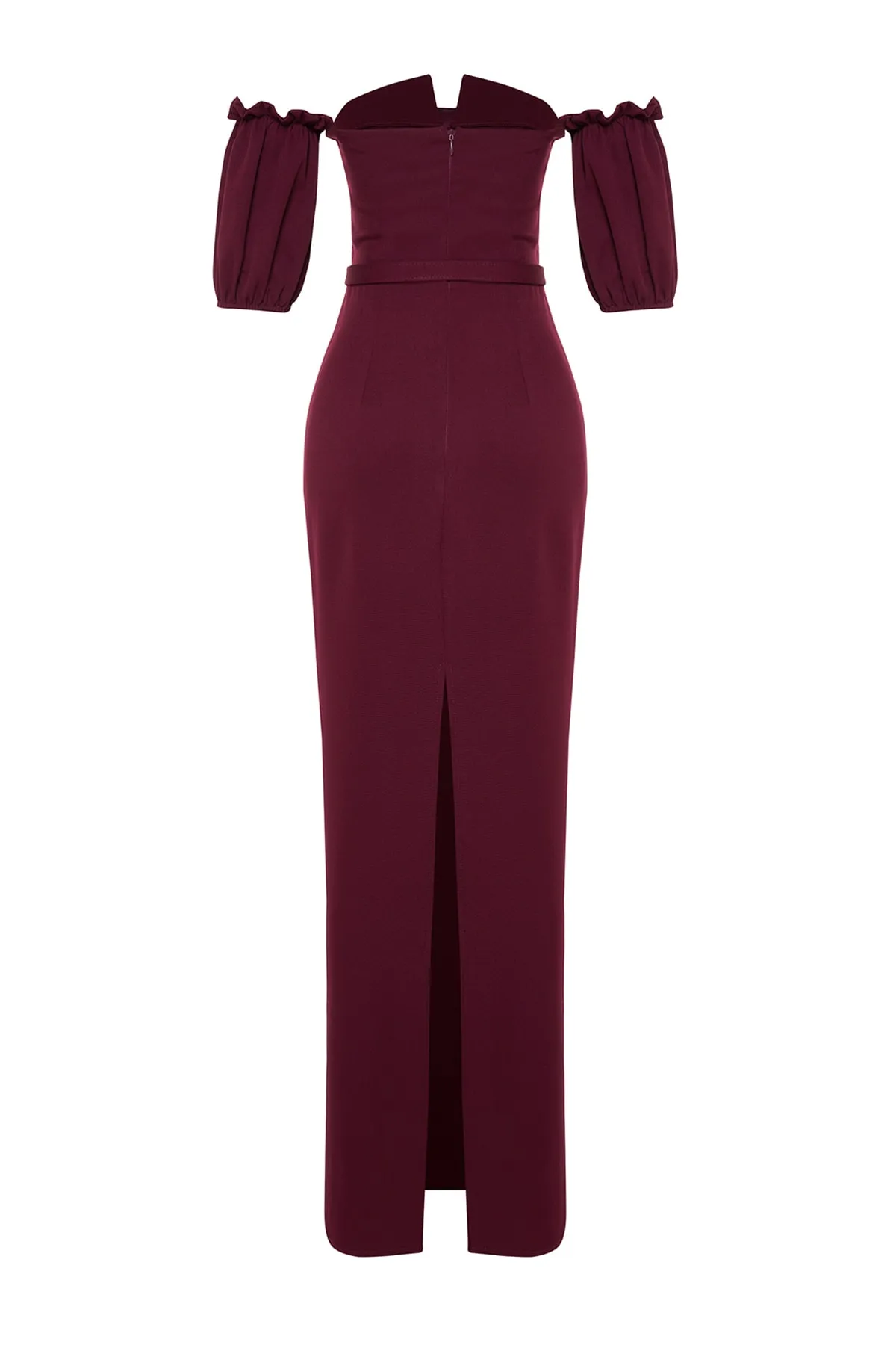 Trendyol Collection  Pflaumenfarbenes, langes, gewebtes Abendkleid mit Gürtel TPRSS23AE00091