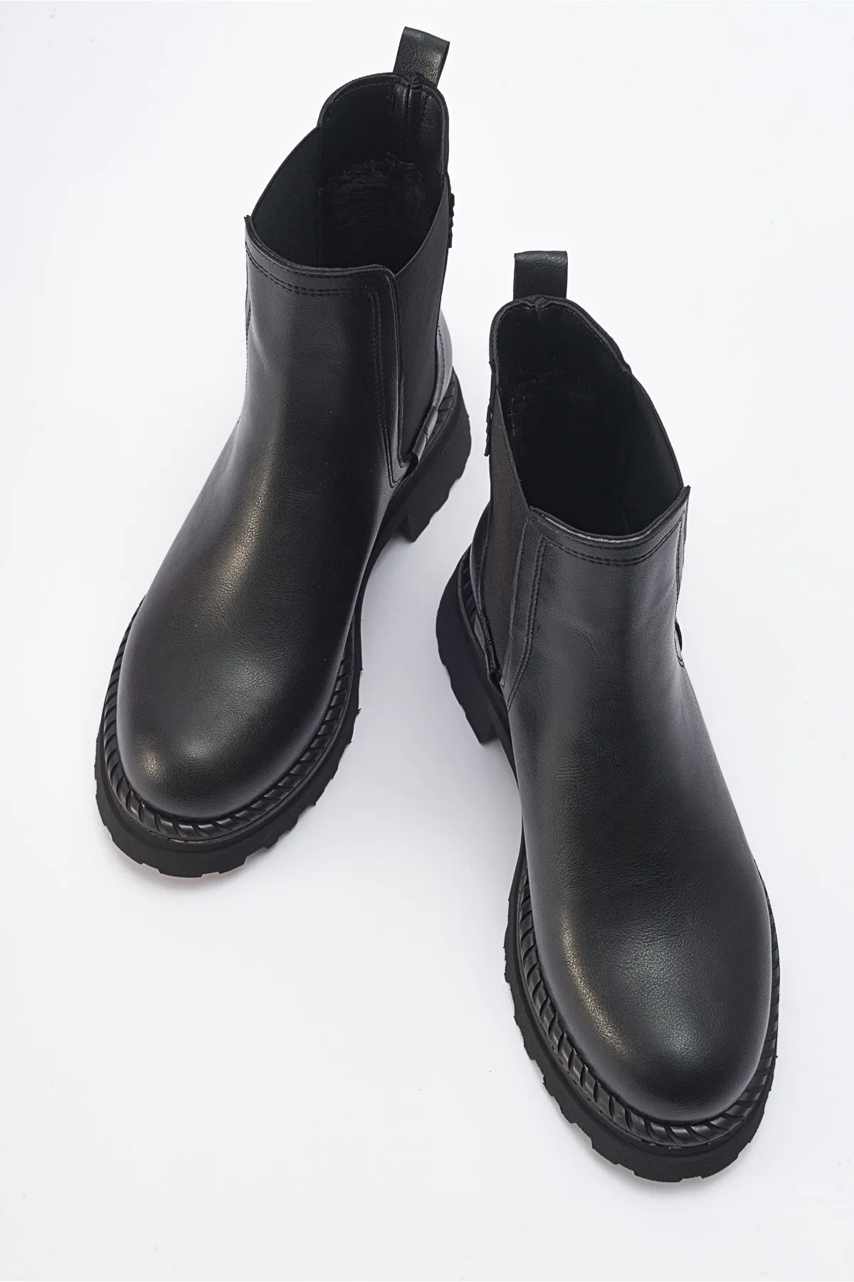LuviShoes  MARLY Damen-Chelsea-Stiefel aus schwarzem, elastischem Leder