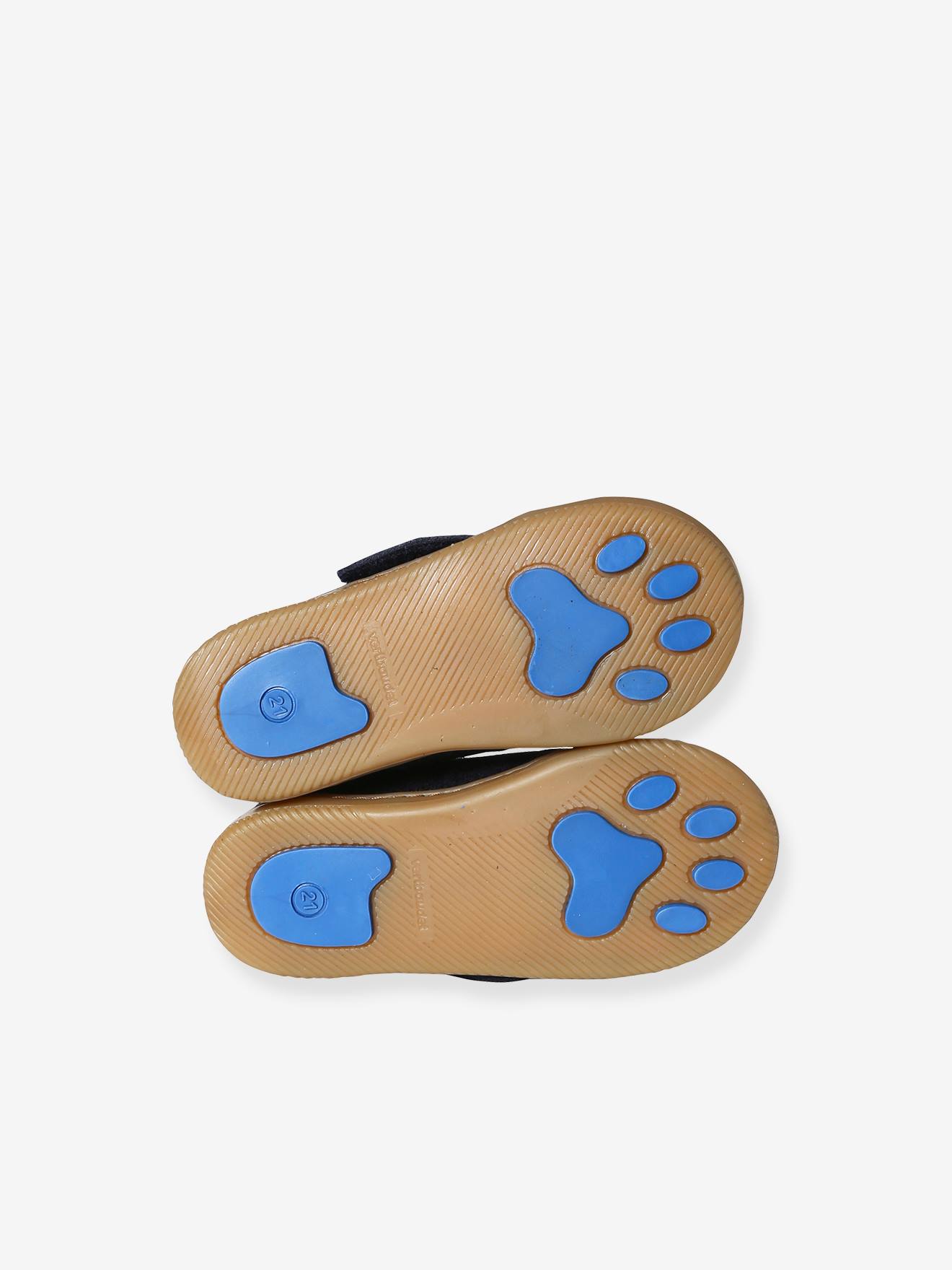 Chaussons scratchés bébé en feutre marine