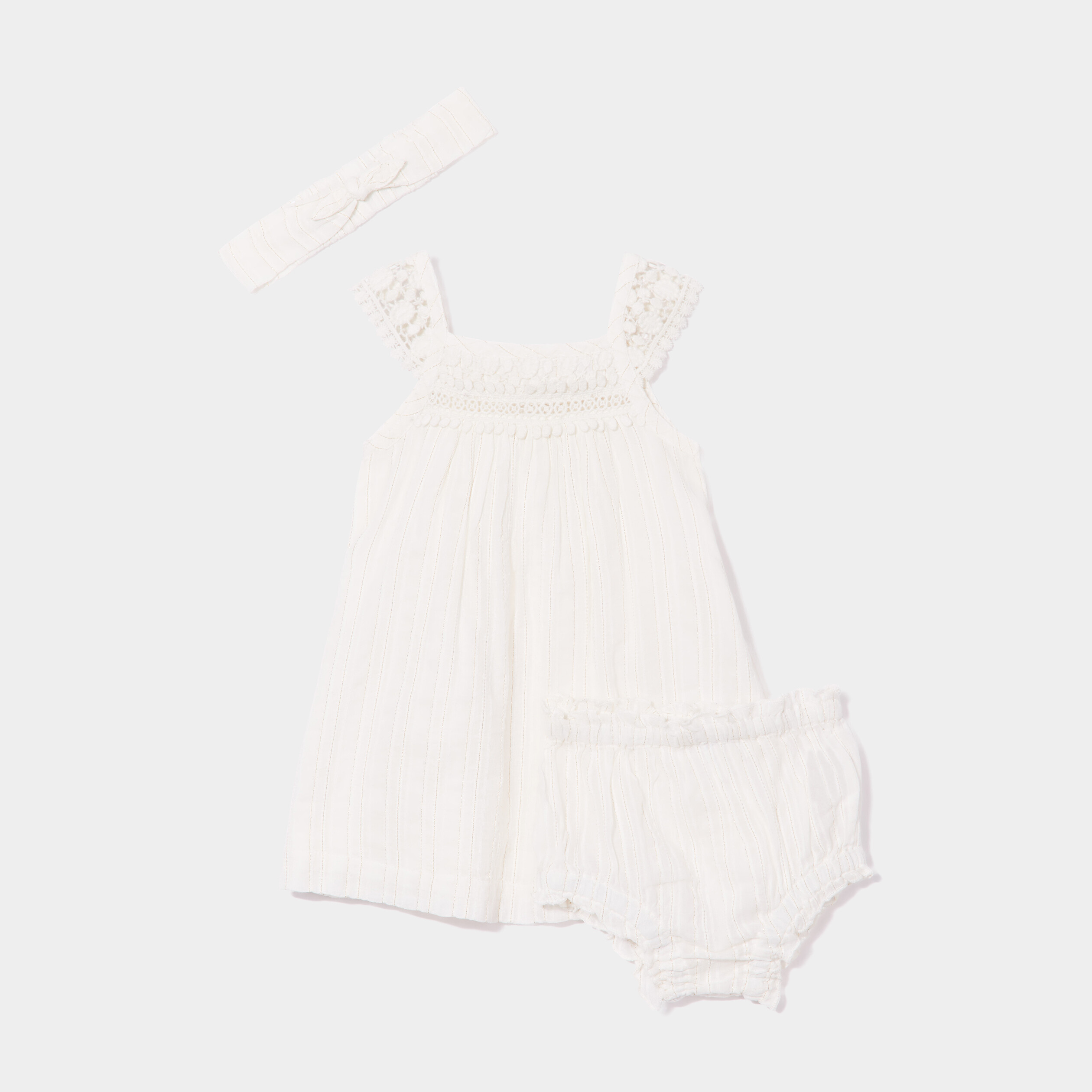 Ensemble robe évasée bandeau et culotte ecru bébé fille | La Halle