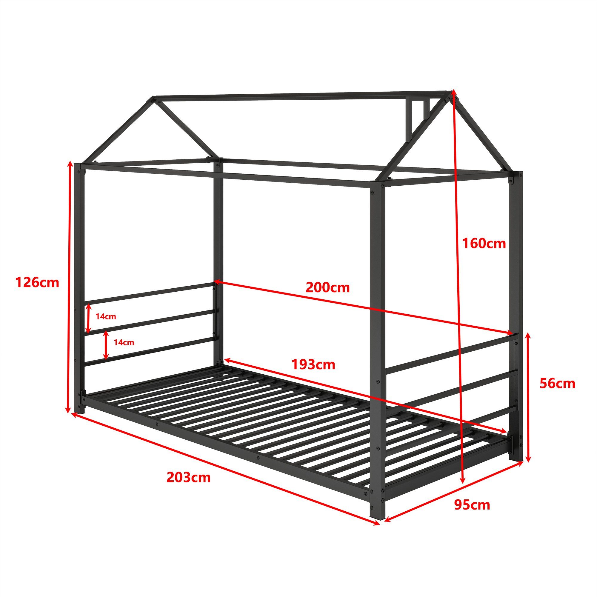 Celya Metallbett 90 x 200cm Kinderbetten,Hausmodellierende Kinderbetten, Einzelbetten, Plattform, Schwarz