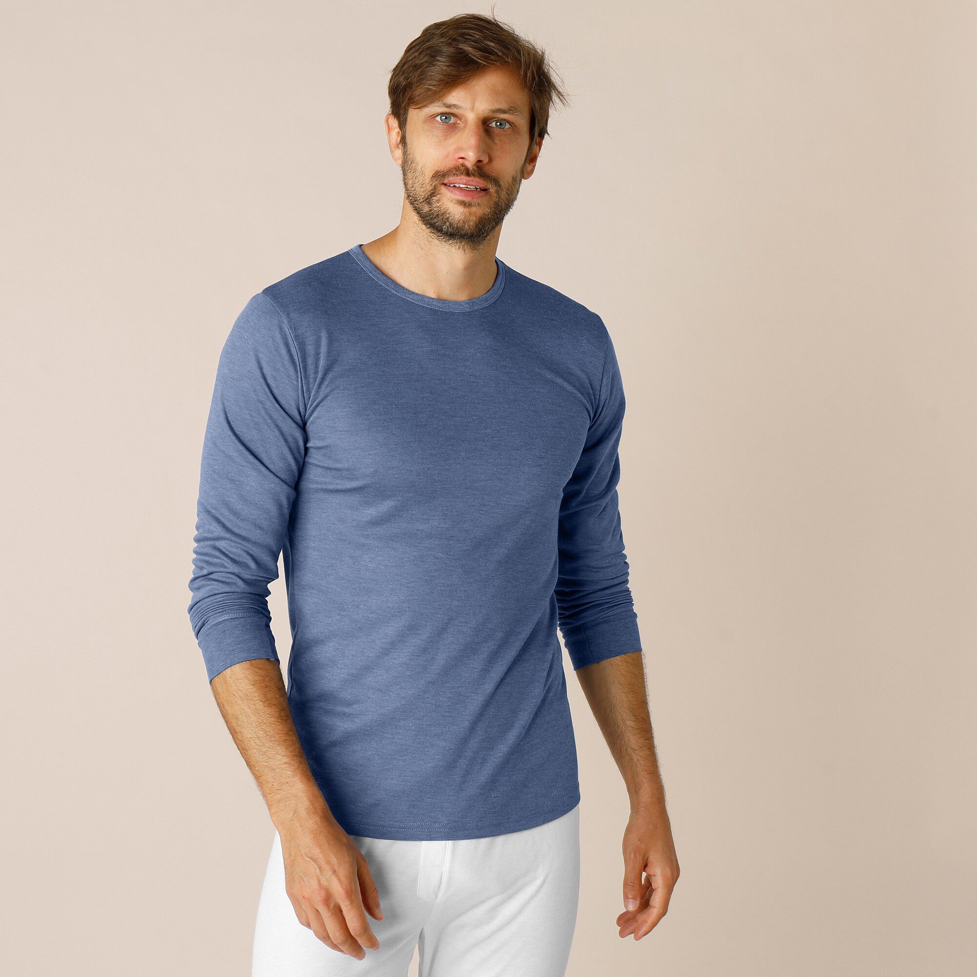 Tee-shirt sous-vêtement homme col rond manches longues dos long polyester