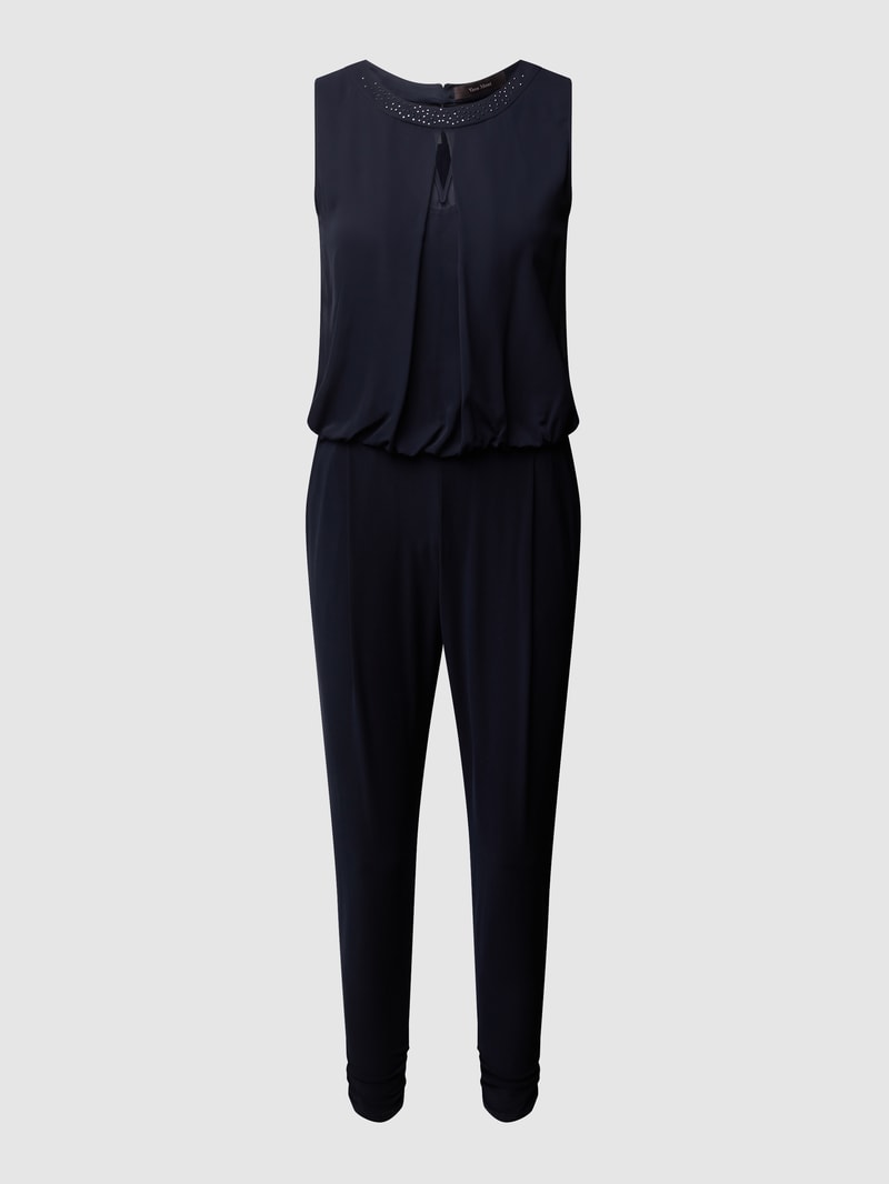 Jumpsuit mit Strasssteinbesatz in dunkelblau