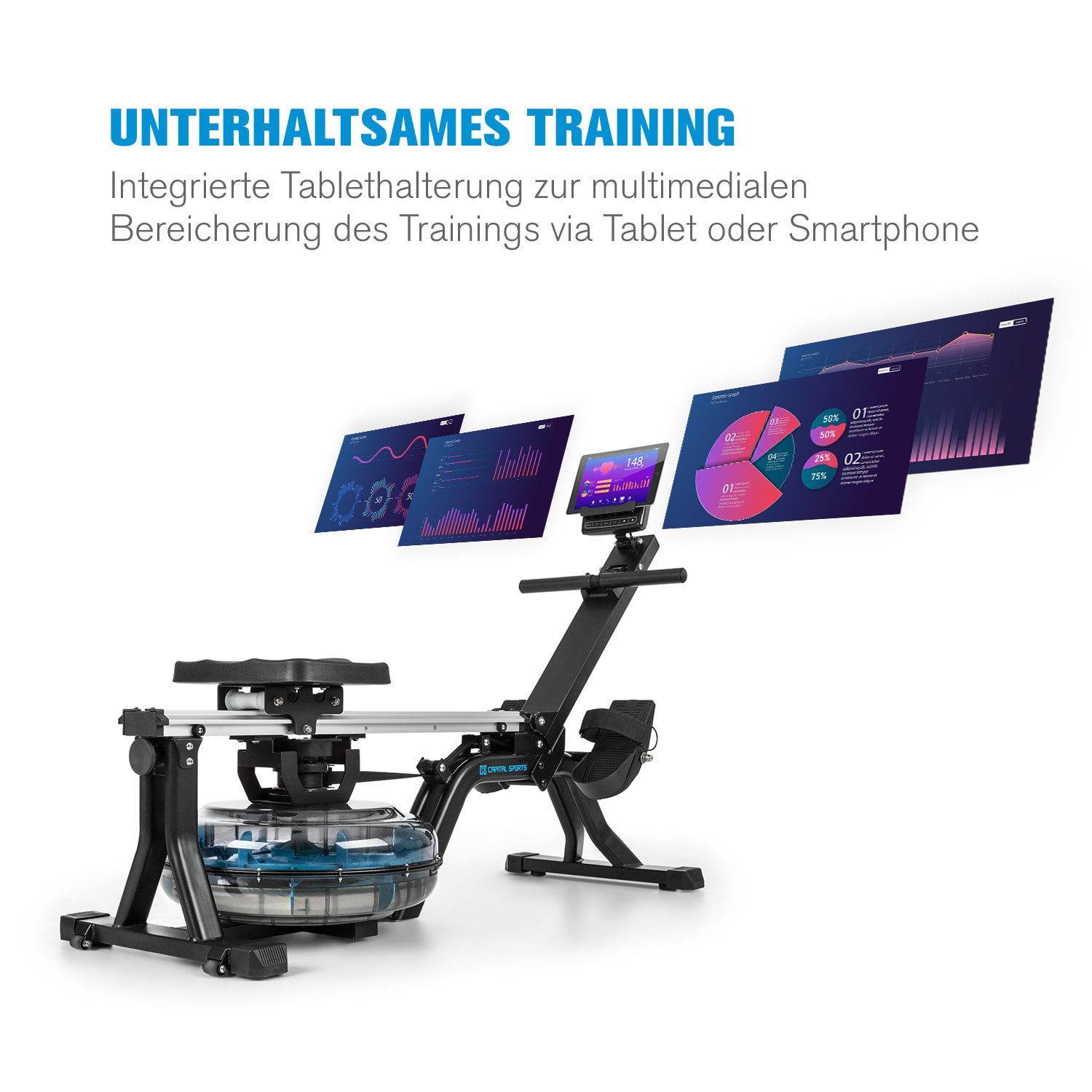 Capital Sports Rudermaschine Flow M1 Wasserrudergerät platzsparend Trainingscomputer bis 150 kg