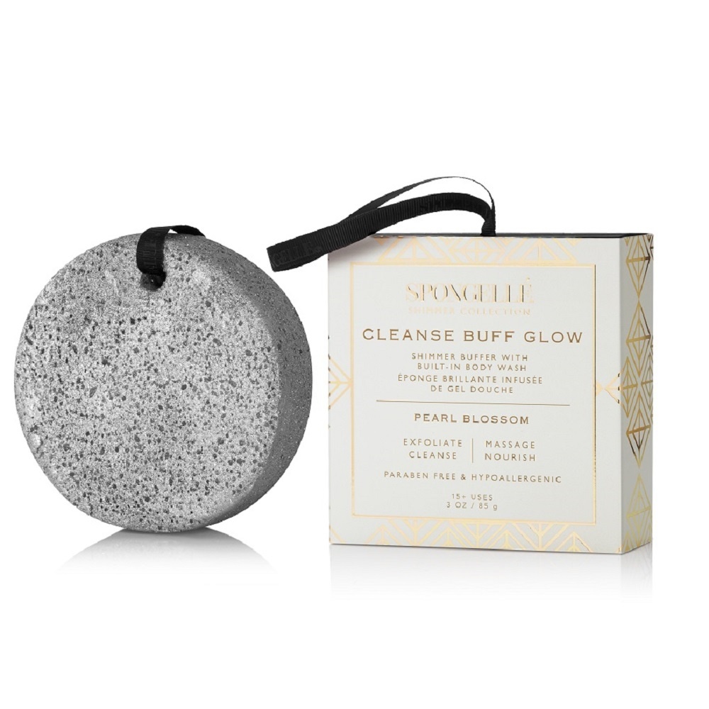 spongelle PEARL BLOSSOM BODY WASH INFUSED BUFFER (3oz) SILVER Eponge brillante infusée de gel douche