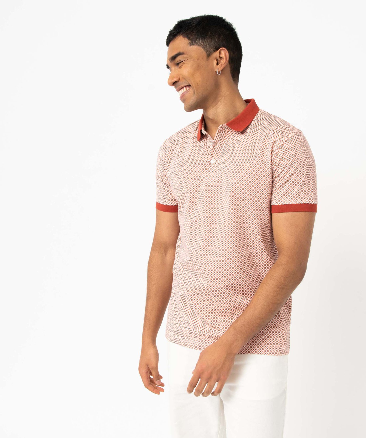 Polo homme à manches courtes et petits motifs blanc | GEMO