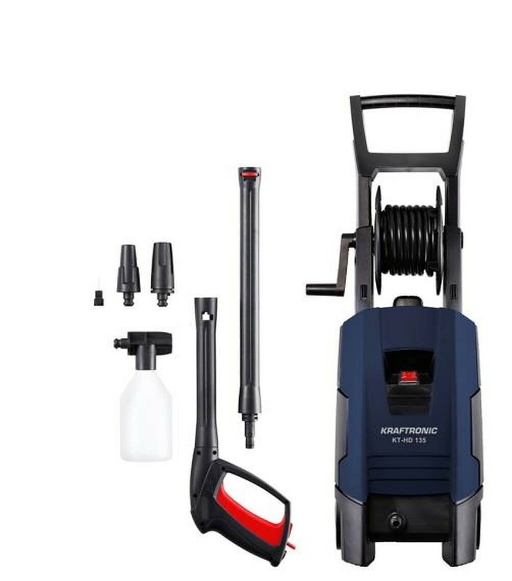 KRAFTRONIC Hochdruckreiniger KT-HD 135, 1800 W, Fördermenge max: 520 l/h, (Komplett-Set, inkl. 2 Düsen-Aufsätze und Reinigungsflasche), Aluminiumpumpe, Click&Clean System