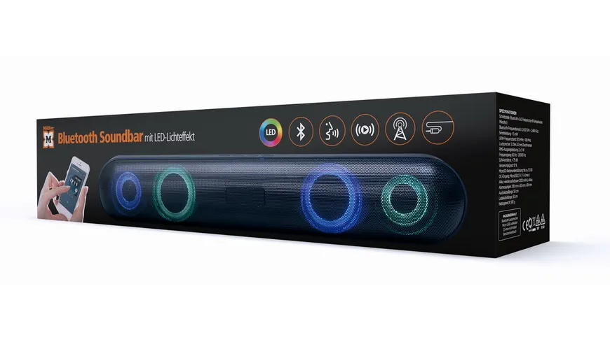 Bluetooth soundbar with LED light effect, black