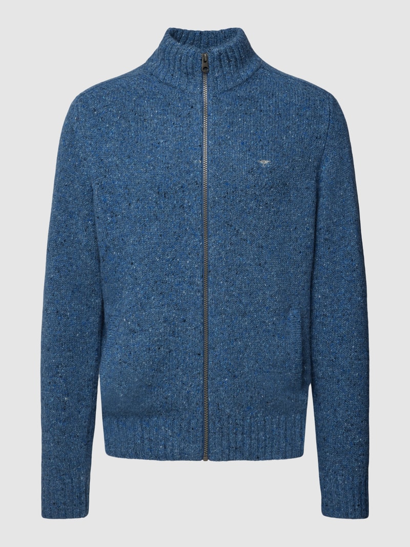 Strickjacke mit Stehkragen aus Woll-Mix mit Alpaka-Anteil in blau meliert