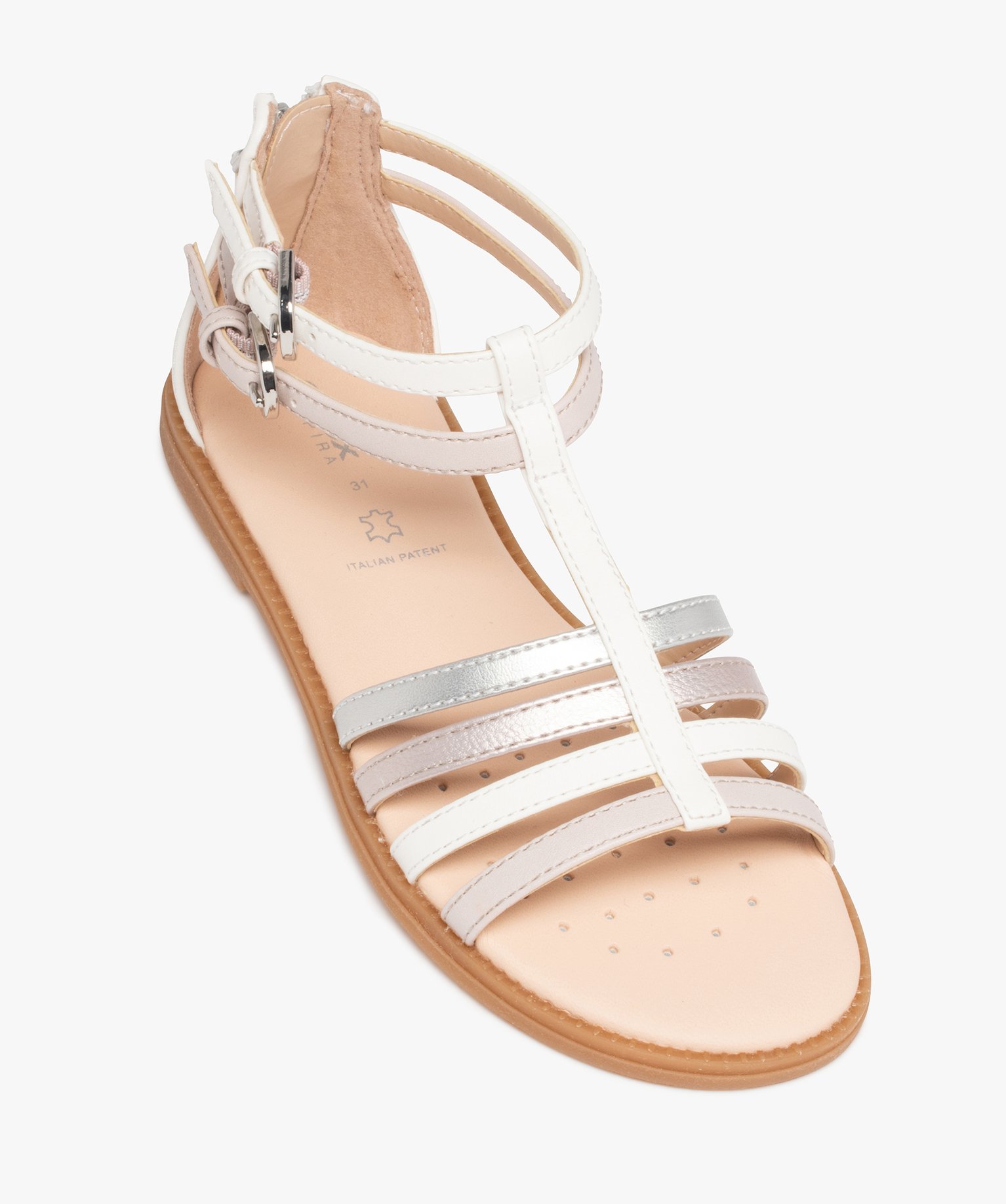 Sandales fille zippées à brides métallisées – Geox blanc | GEMO