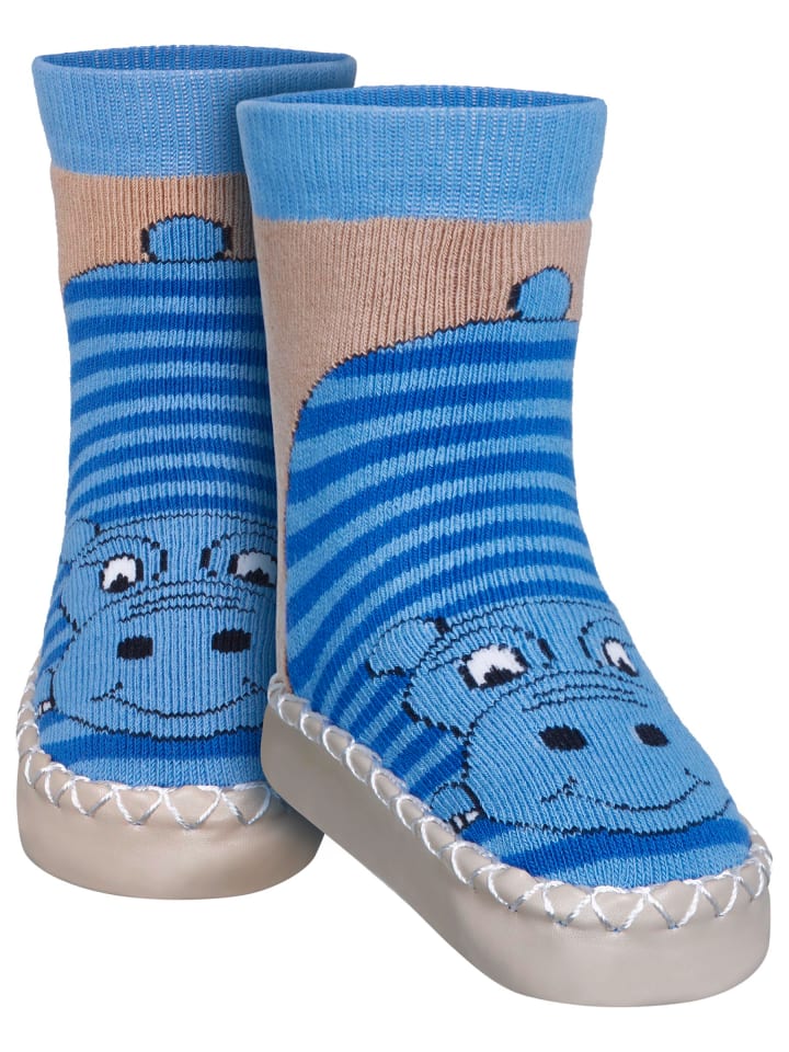 Playshoes Hüttenschuh Nilpferd in Blau günstig kaufen