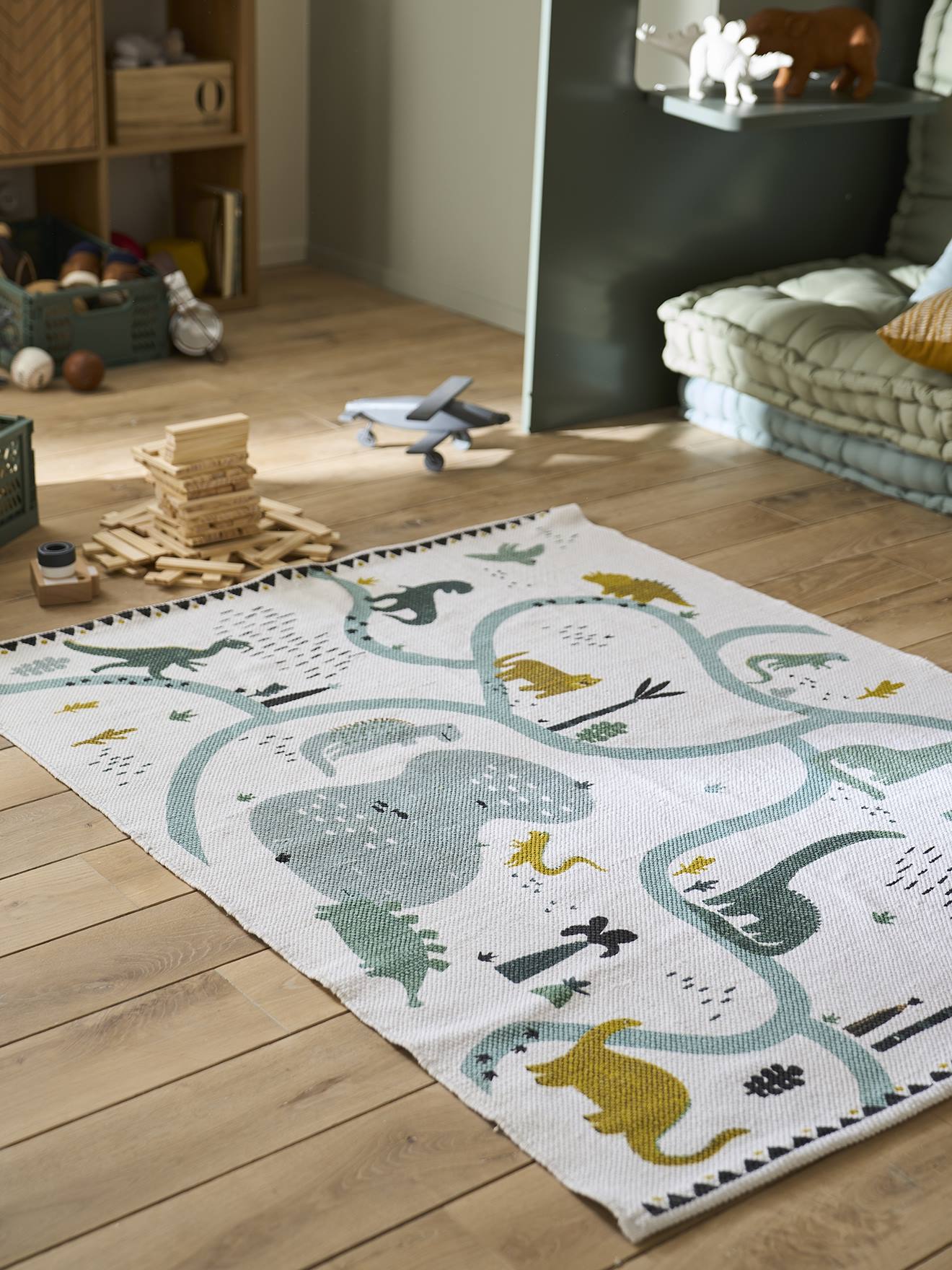 Tapis circuit DINOSAURE écru / multicolore