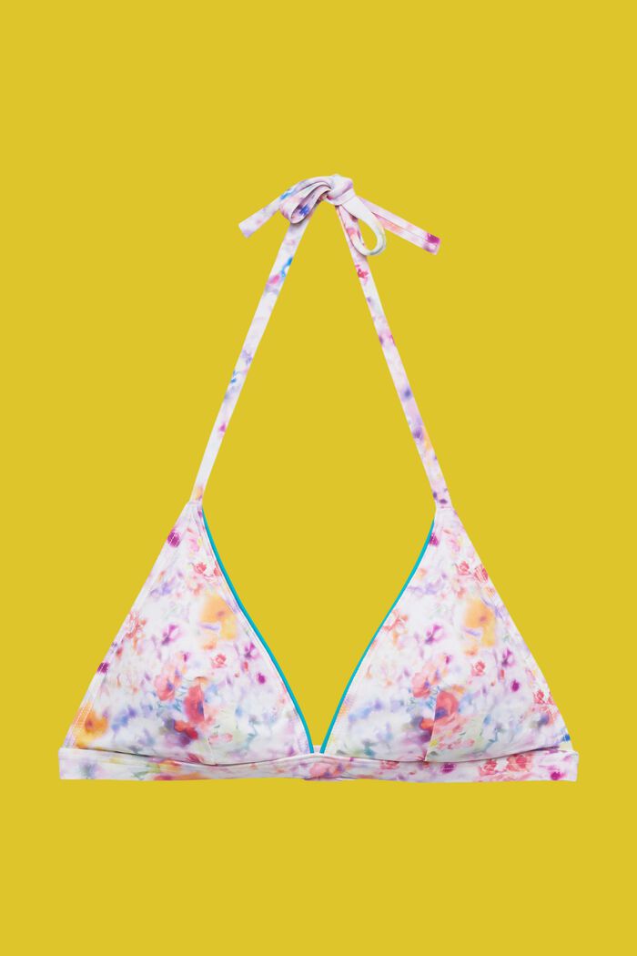 Wattiertes Neckholder-Bikinitop mit floralem Print