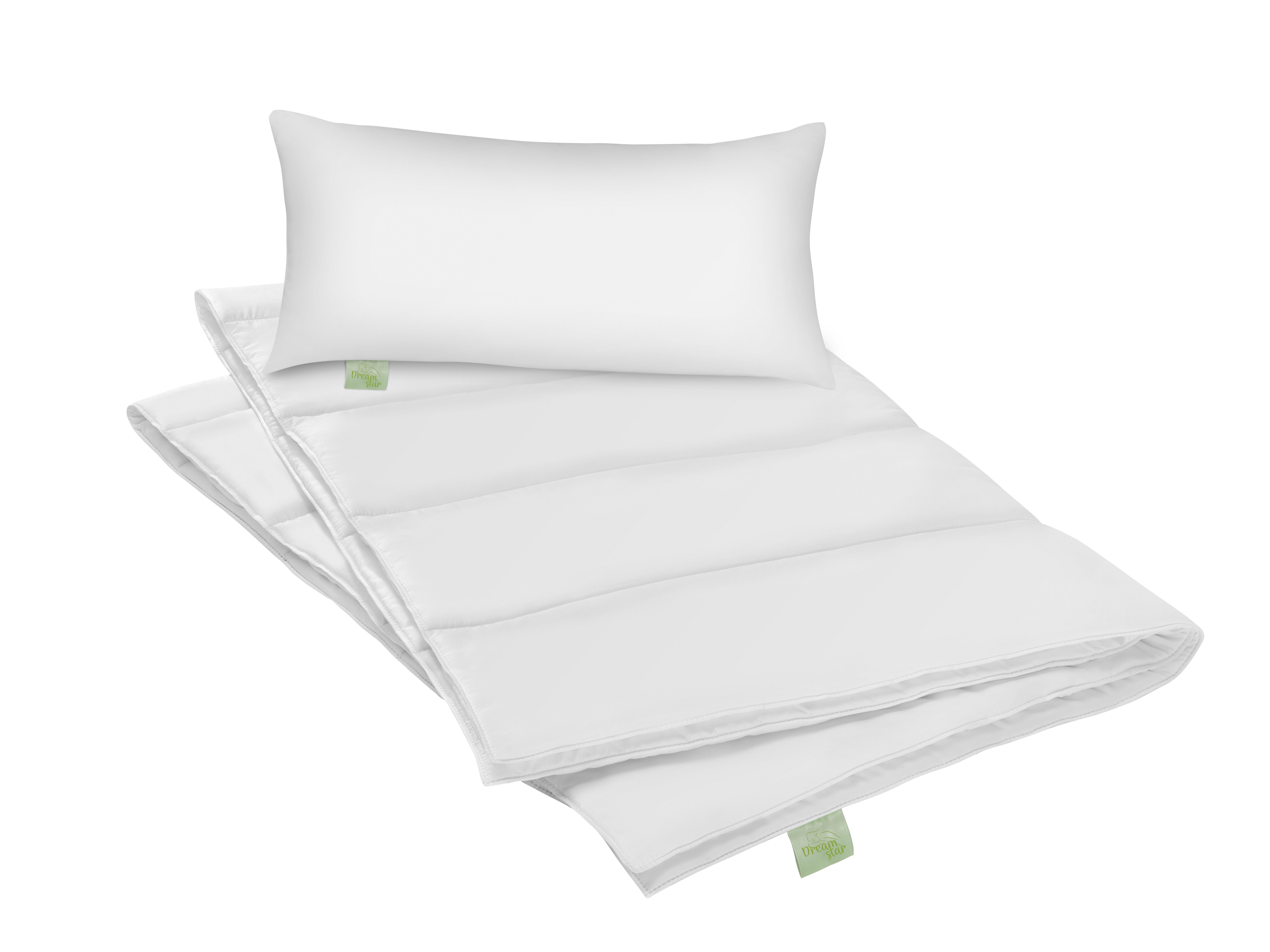 Microfaserbettdecke + Kopfkissen, Eco Bettwaren-Set bestehend aus Kissen und Ganzjahresbettdecke, Dreamstar, Füllung: Eco Faserfüllung, Bezug: angenehm weiche Microfaser, 135x200 / 155x220 cm + 40x80 / 80x80 cm, Sommer und Winter