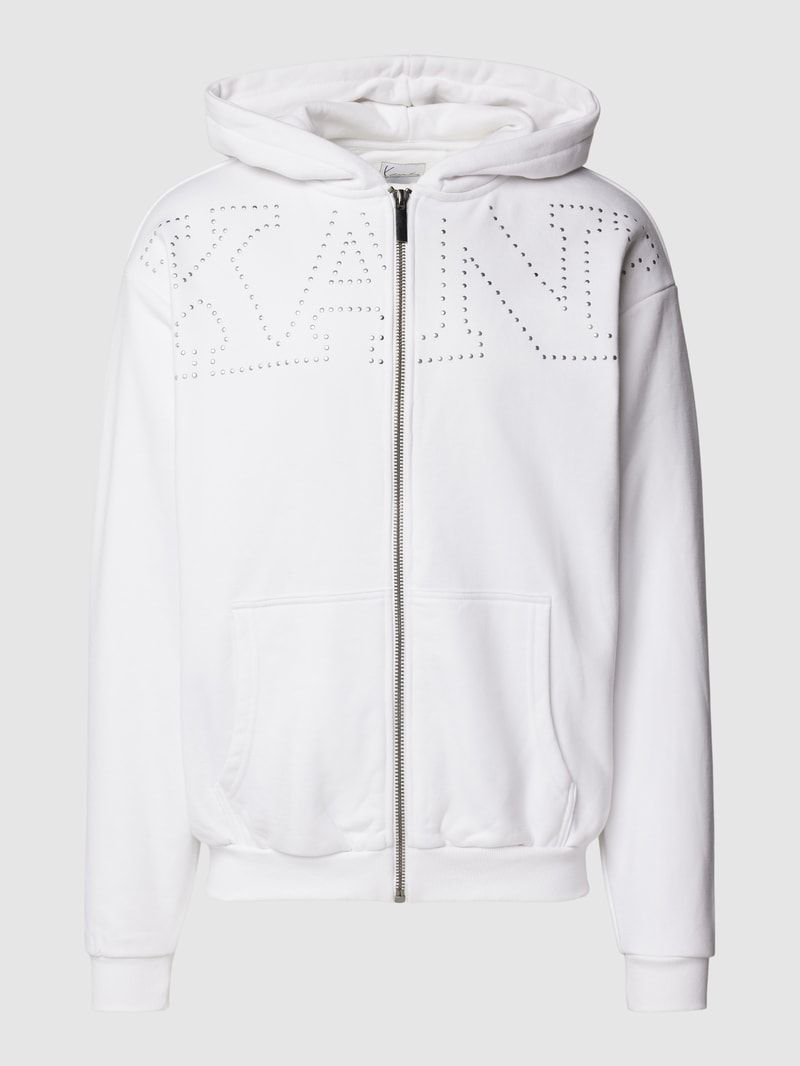 Swetjacke mit Label-Ziersteinbesatz Modell 'Studded Retro' in weiss