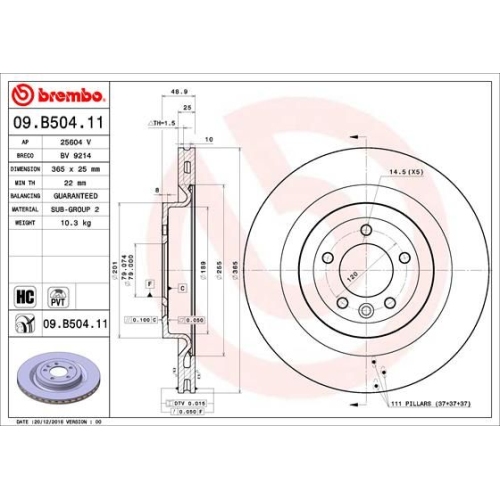 Bremsscheibe Brembo Hinterachse  1 Stück 09.B504.11 - ATU