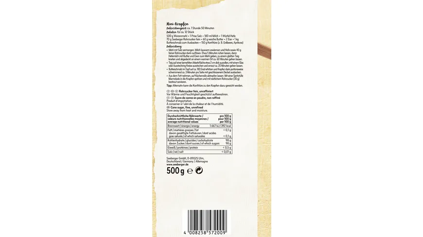 Seeberger Rohrzucker fein 500 g