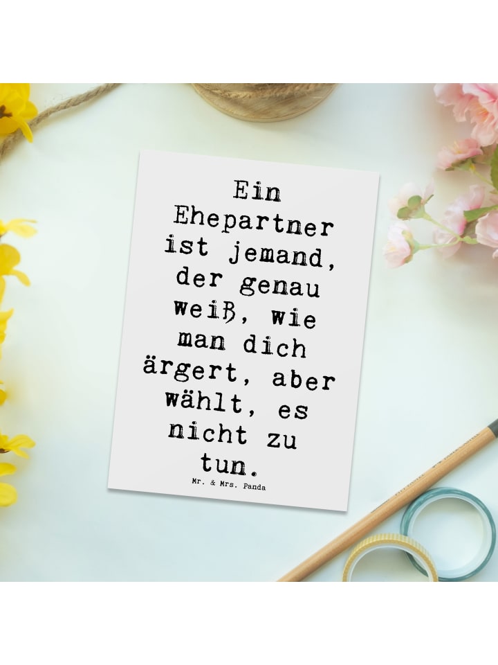 Mr. & Mrs. Panda Postkarte Ehepartner Liebe mit Spruch in Weiß günstig kaufen onesize