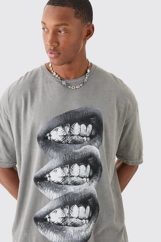 Oversize T-Shirt mit Lippen-Print