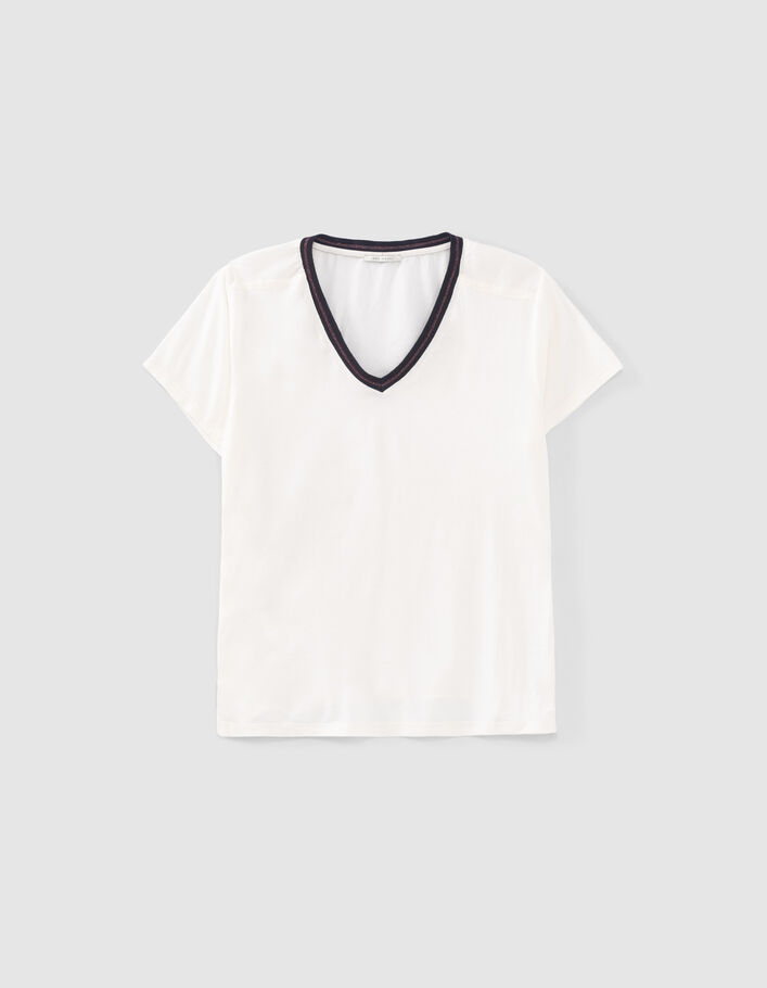 Tee-shirt écru bord-côte marine rayé Femme