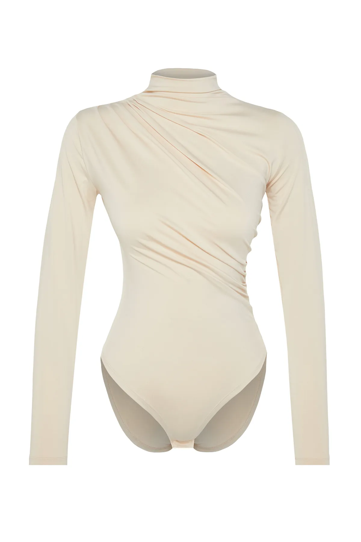 Trendyol Collection  Stretch-Strickbody mit Stehkragen und Druckknöpfen in Stone Gather-Optik TWOAW24BD00014