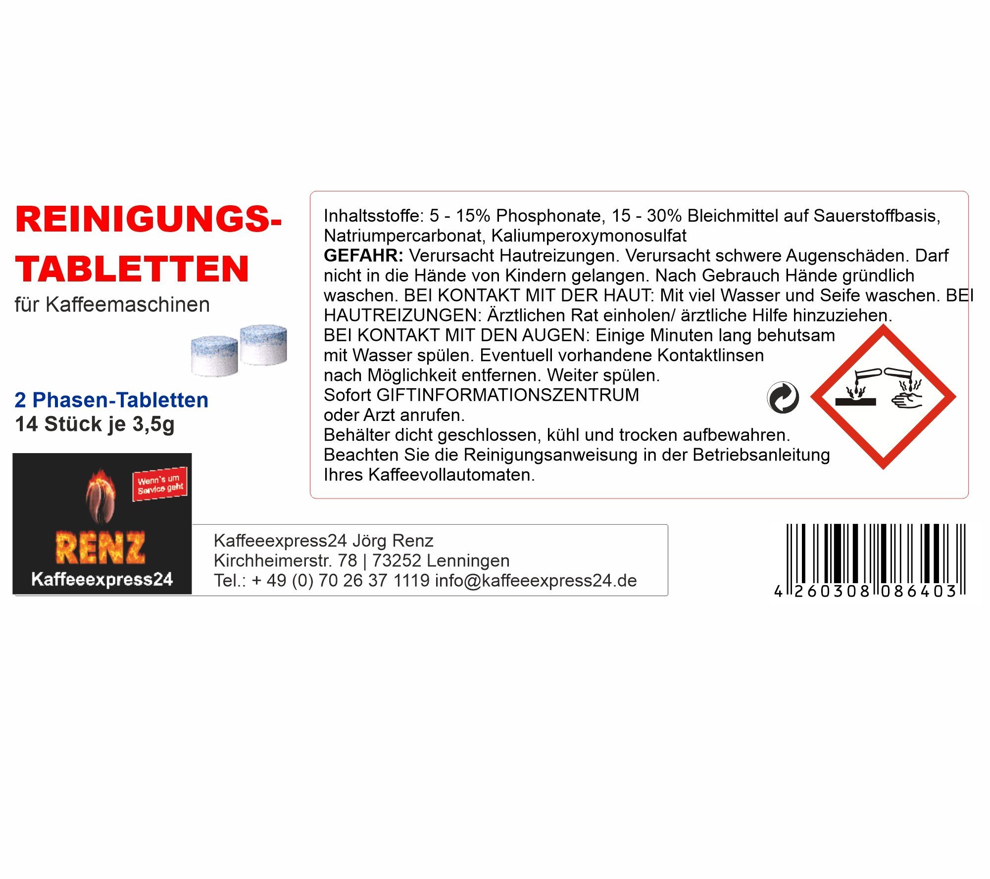 RENZ Reinigertabs 2-Phasen-Reinigungstabletten (passend für Jura Kaffeevollautomaten, [14-St. in wiederverschließbarer Dose)