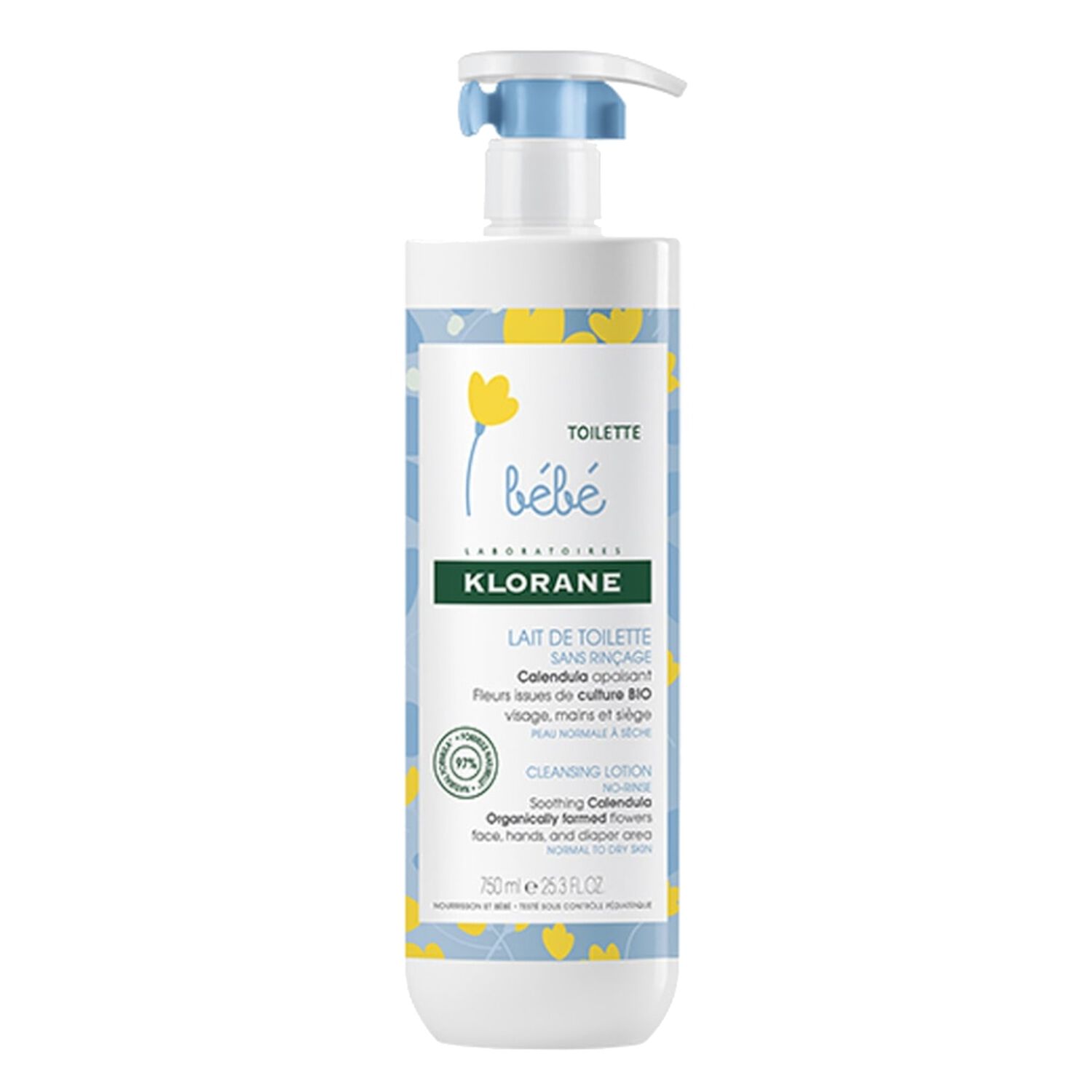 Klorane Lait de Toilette Bébé Au Calendula - Sans Rinçage - 750 ml