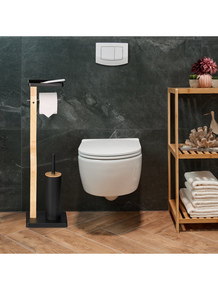 relaxdays WC Garnitur in Schwarz/ Natur - (B)23 x (H)80,5 x (T)18 cm günstig kaufen onesize